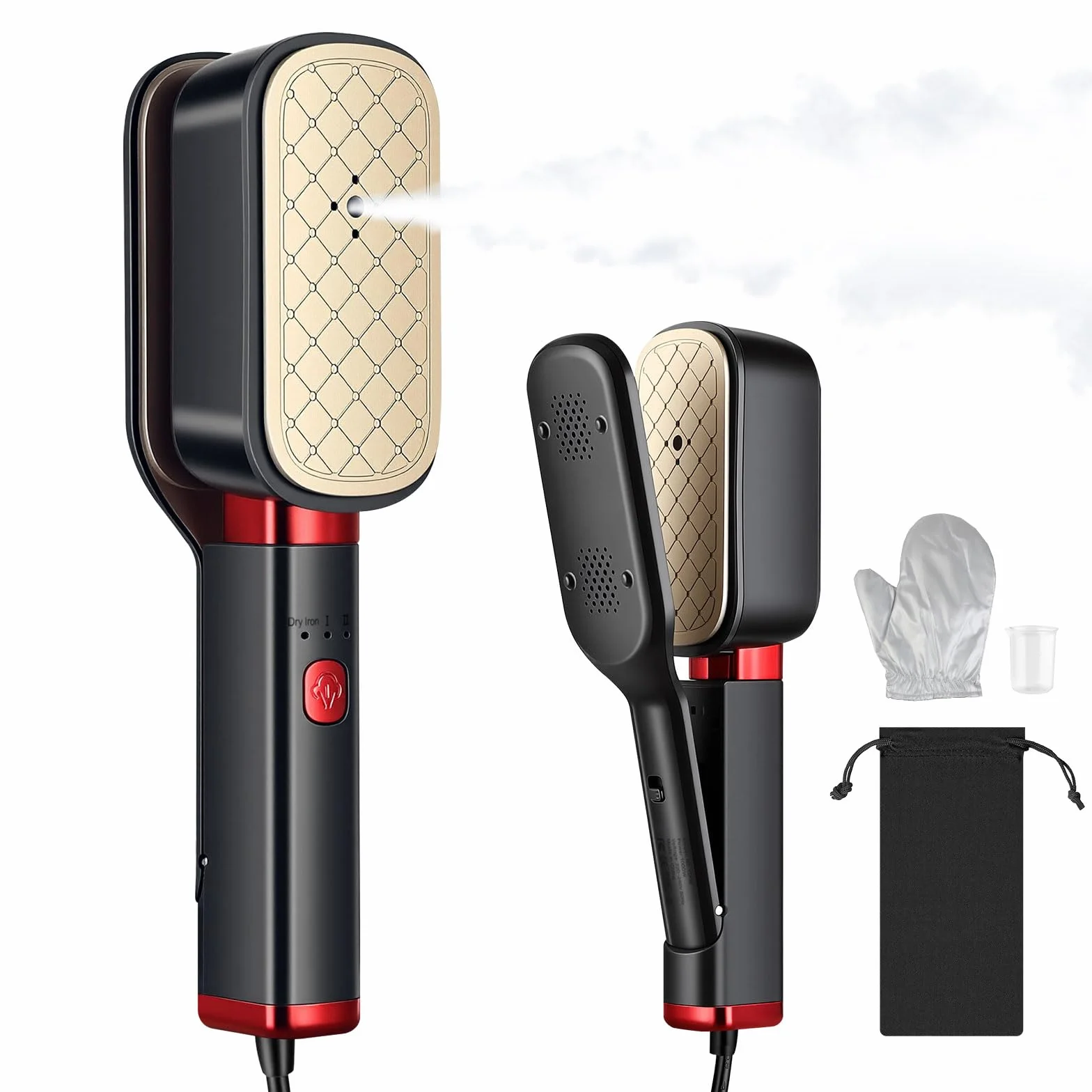 ERWEY Dampfglätter, Steamer Dampfglätter 1000W, 3-in-1 Reisebügeleisen 20s Schnelles Aufheizen Steamer, 1.8M Kabellänge Steamery, 180° Flip Handle Design für Reisen Home, Schwarz