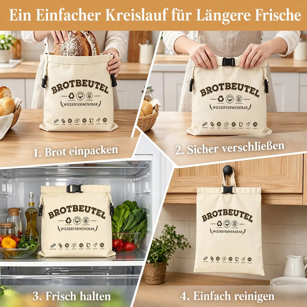 Brotmeister Brotbeutel Bienenwachs 43×33 cm, 2 Stück Bienenwachs Brotbeutel Leinen, Bienenwachsbeutel für Brot, Wiederverwendbare Natürliche Bread Bag, für Selbstgebackenes Brot und Backwaren