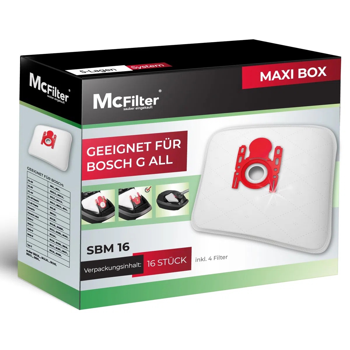 McFilter I 16 Staubsaugerbeutel kompatibel mit Bosch Serie 2 Serie 4 Serie 6 Serie 8, BBZ16FGALL Typ G ALL, passend für BGL8XHYG, BGD38RD1H, BGDS2CHAMP GL-20 30 allergy MoveOn Mini inkl. 4 Mikrofilter