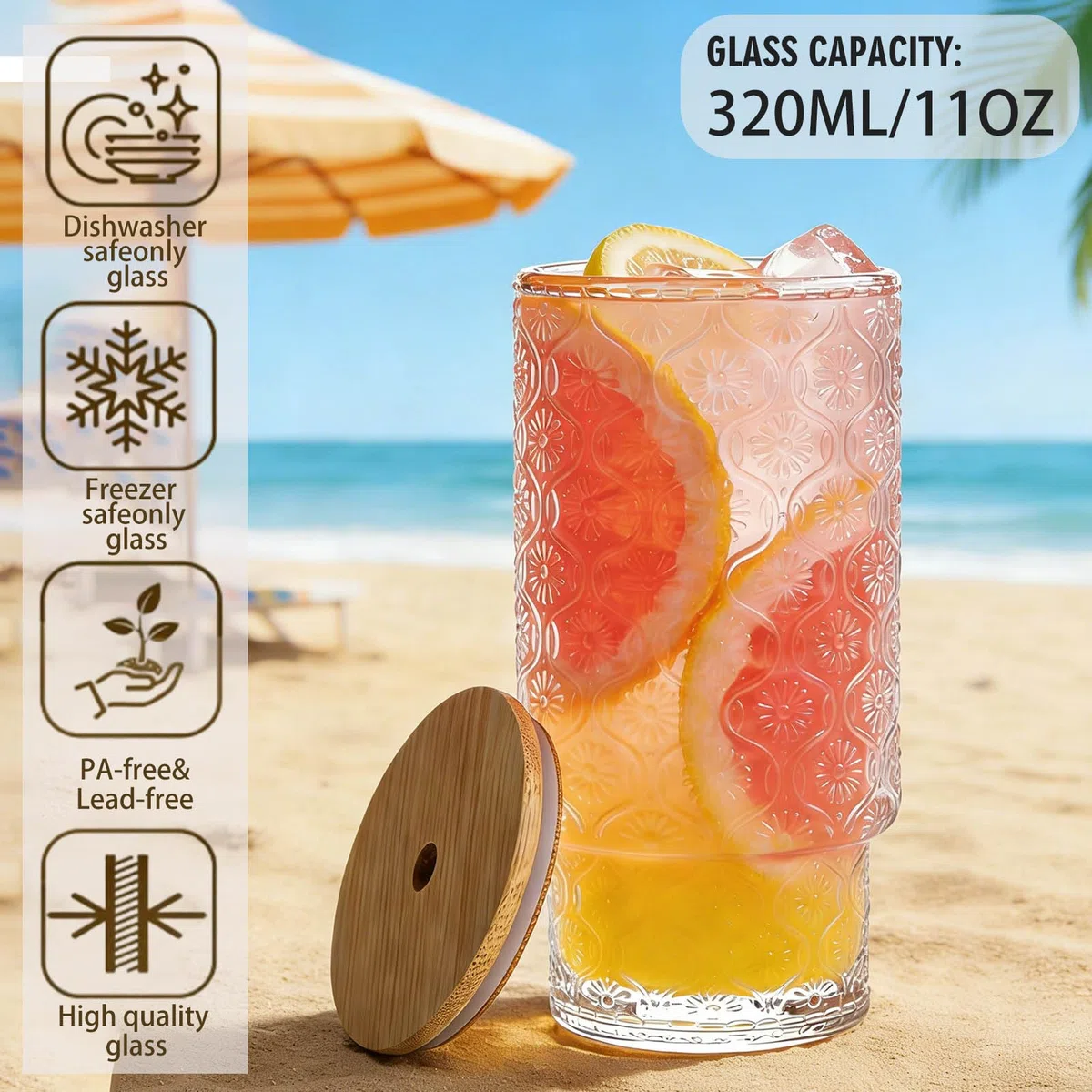 4 Stück Trinkgläser Set mit Glas Strohhalm 320 ml,Trinkglas mit Deckel, Eiskaffee Gläser, Longdrinkgläser Set, Kaffeegläser, Wassergläser, Biergläser für Cocktail, Wasser, Soda, Cocktails