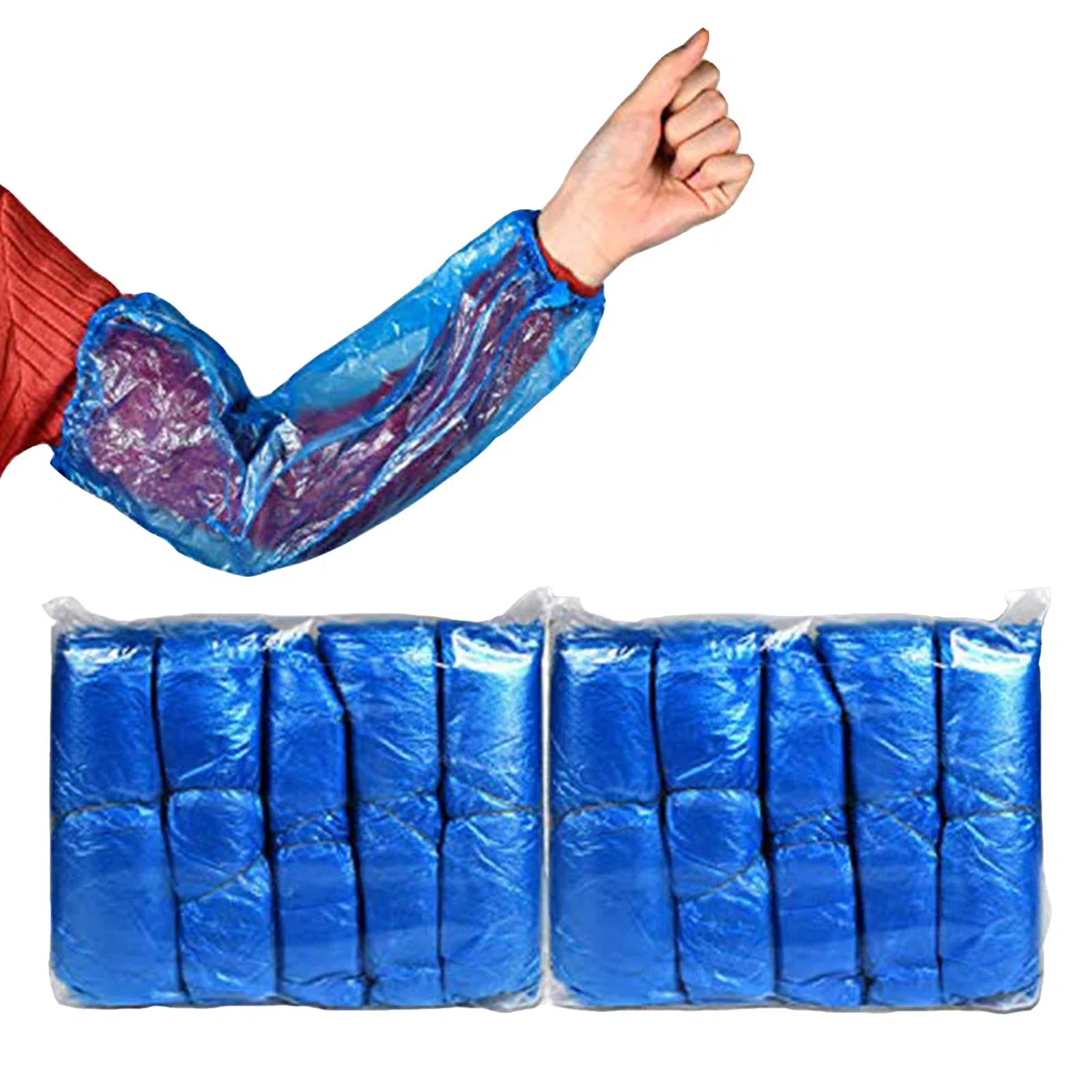 Funmo Wasserdichte Ärmel, 200 Stück, Einweg-Manschetten, Armschutzhüllen, PE-Kunststoffärmel mit elastischen Bündchen für Malerei, Reinigung, Lebensmittelservice