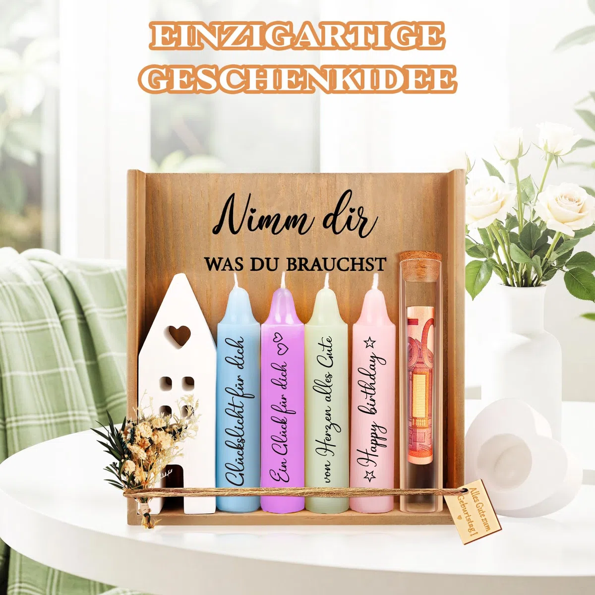 TUZELIYA Geschenke für Frauen, Geschenk Freundin Geburtstag, Kerzen Geschenkset, Deko Kerzenhalter Set, Nimm dir was du brauchst, Geburtstagsgeschenk für Mama, Schwester, Beste Freundin Geschenkset