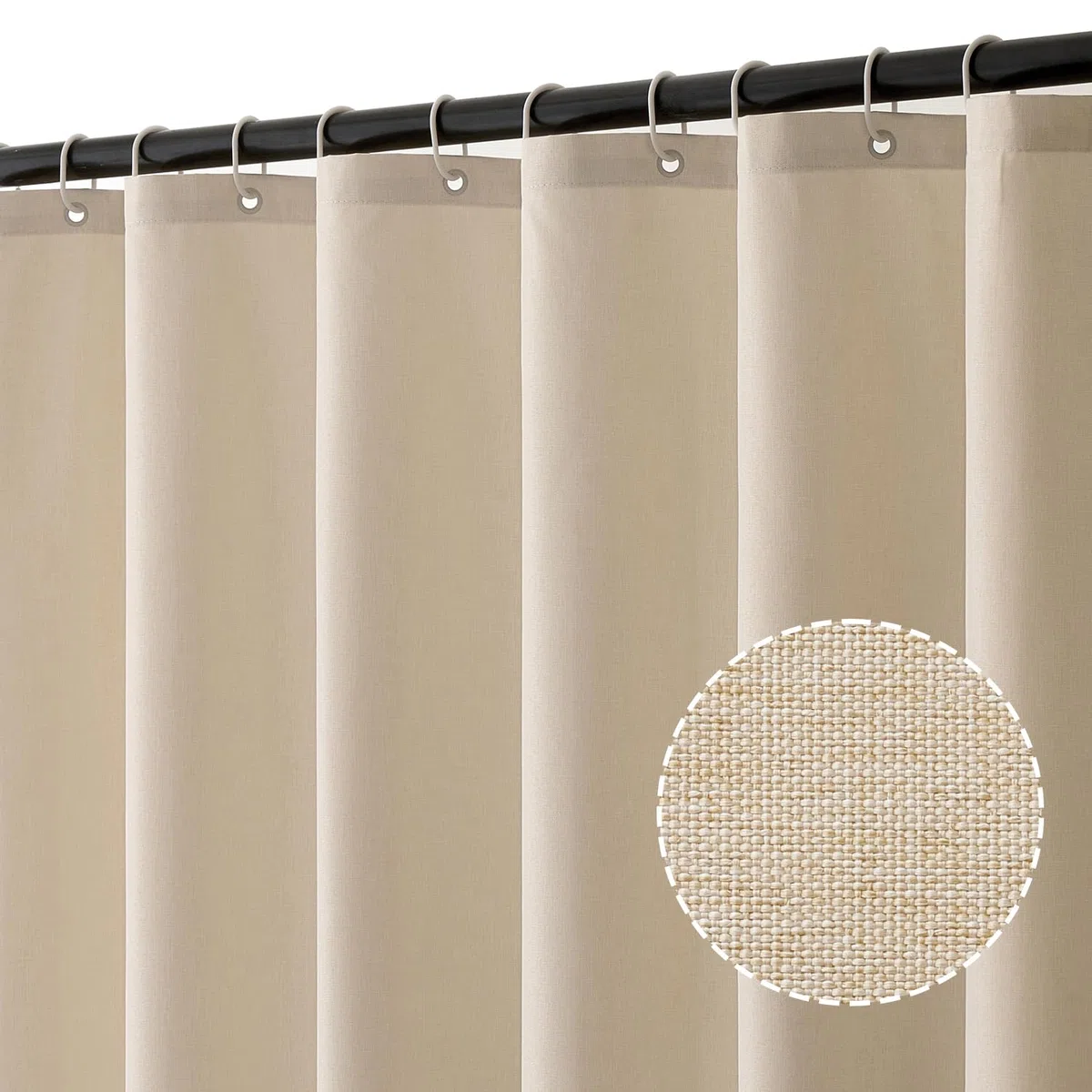 MIULEE Leinen Texturiert Duschvorhang 120x200 cm Hellbeige, Schwerer Hotel Luxus Polyester Wasserdicht Duschvorhänge, Antischimmel Waschbar Stoff Badvorhang für Badezimmer mit 8 Ringe