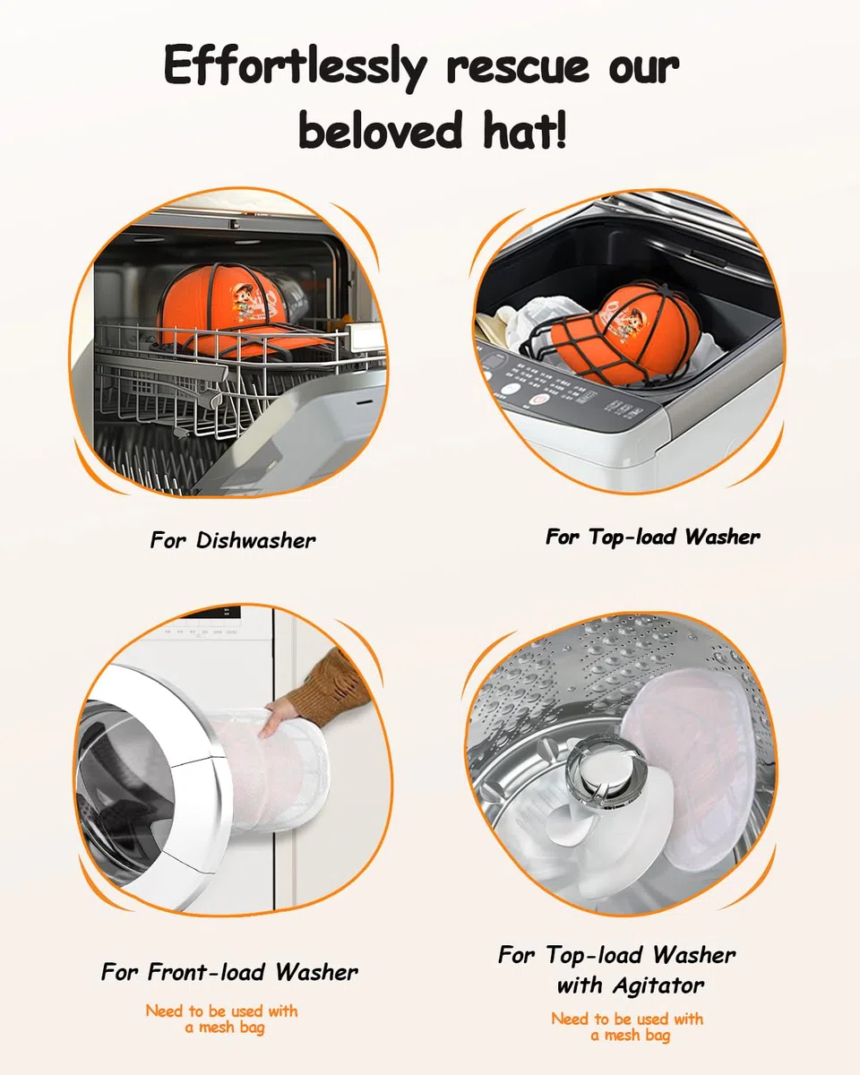 XQXA Cap Washer für Baseballmützen, gebogener Käfig-Reiniger, Shaper für Waschmaschine oder Geschirrspüler, Kunststoff, passend für Kinder und Erwachsene-2 Stück