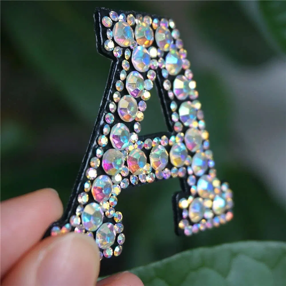 26PCS Pearl Glitzer Strass Alphabet Aufkleber Iron On Patches Applique A-Z Bling Strass Buchstaben Aufnäher Patches Applikation White Pearl Englischer Buchstabe Alphabet Applikation