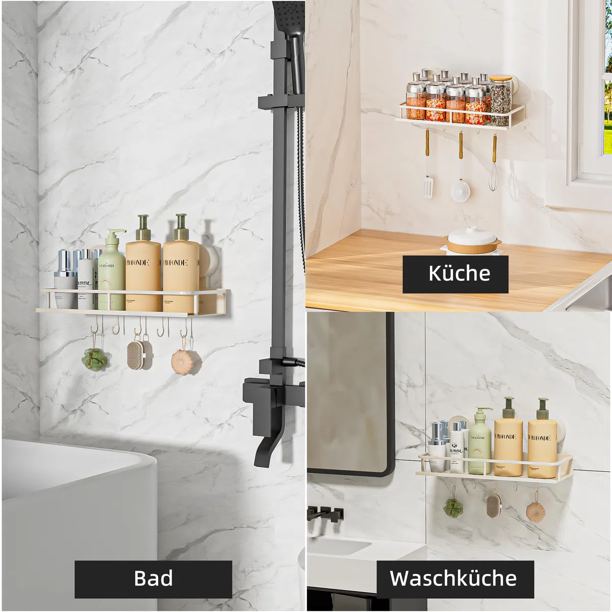 Wisfame Saugnapf Ohne Bohren Duschablage,10kg Tragfähigkeit Badregal für Shampoo Conditioner,Abnehmbare und Rostfreie Badezimmer Organizer mit Großer Kapazität,weiß