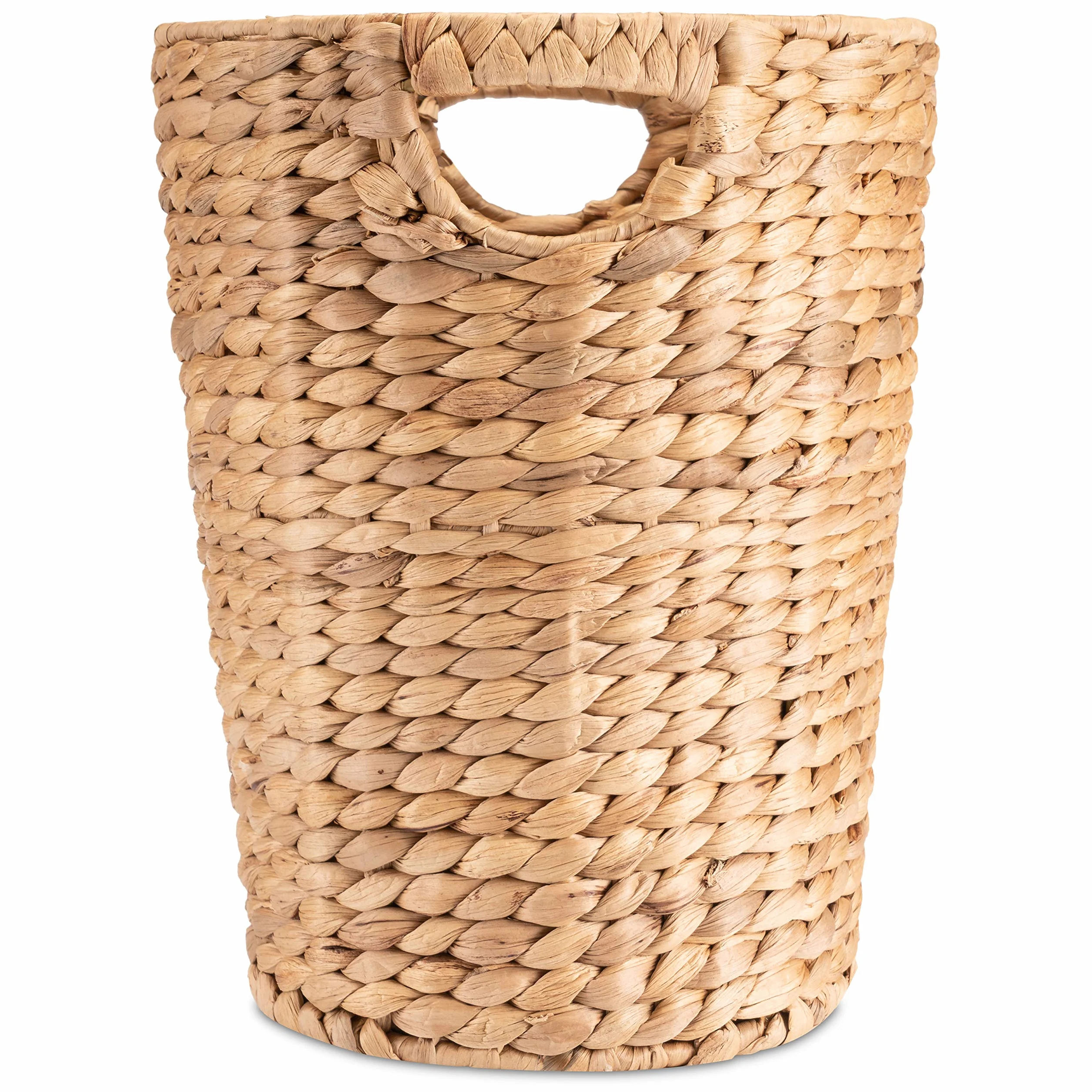 Decorasian Papierkorb Aufbewahrung geflochten aus Wasserhyazinthe - Abfalleimer mit Henkel - Durchmesser 25cm oben, 19cm unten, Höhe 32cm