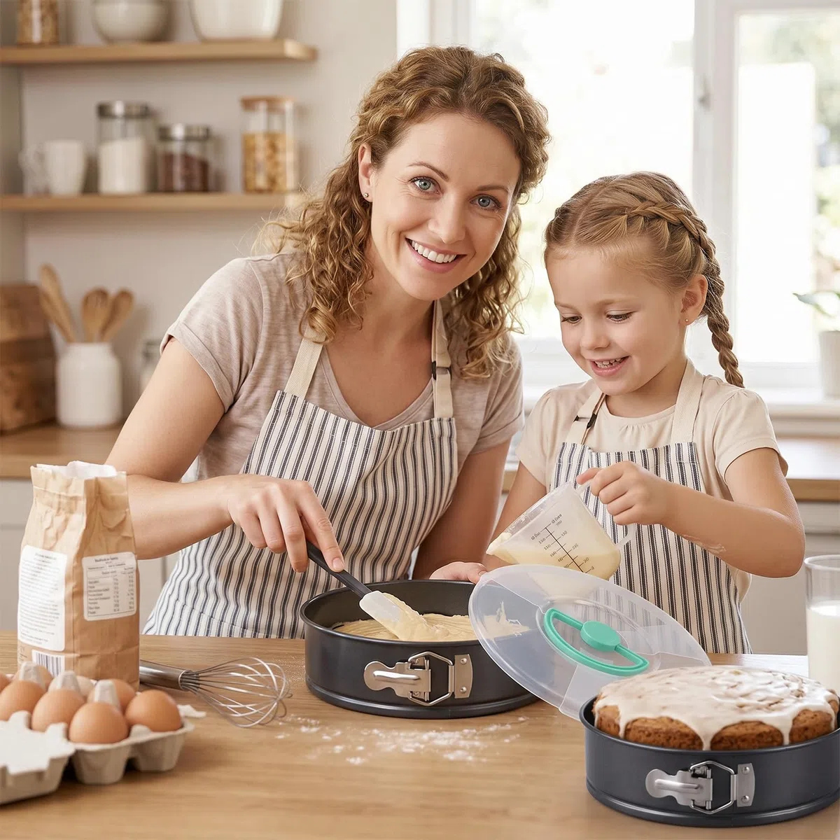 CEWROM Backform Rund aus Karbonstahl mit Granitbeschichtung 28 cm mit Deckel - Antihaft Kuchenform für Käsekuchen Biskuit Dessert Auslaufschutz, Kuchenform & Backform für perfekte Backergebnisse