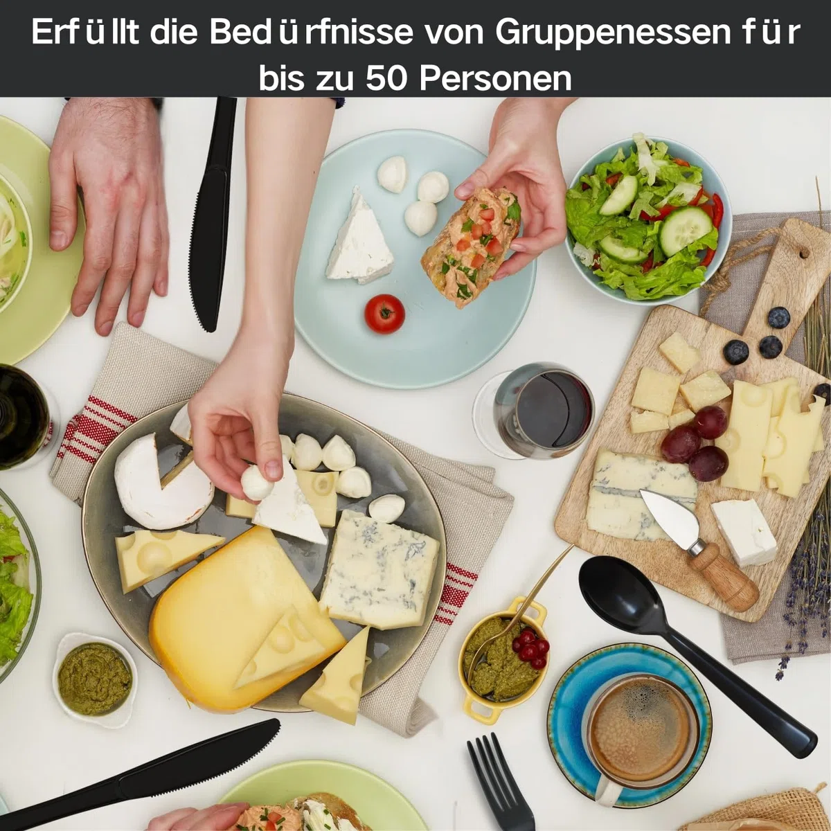 150 Stück Plastikbesteck, Strapazierfähiges Besteck Set aus Kunststoff, Party Hochzeit, schwarz,Messer, Gabel und Löffel je 50pcs Wiederverwendbar,Bestanden die LFGB-Lebensmittelsicherheitsprüfung