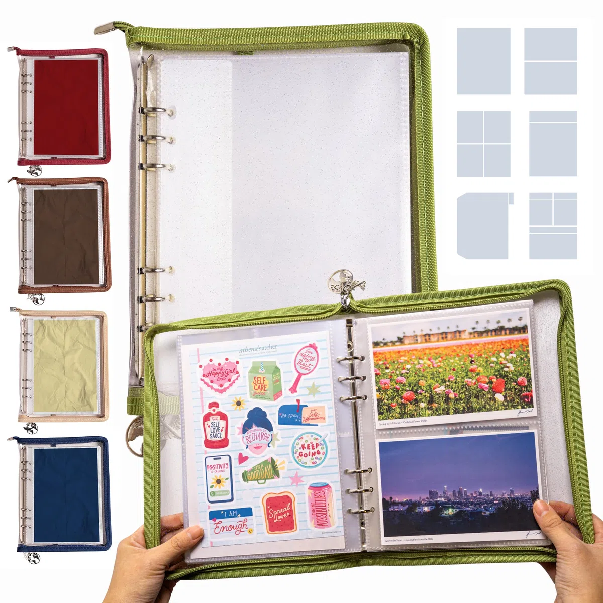 Navy Peony Wander Keeper Schreibwarenordner (Toskanisches Olivgrün) - Echte A5/A6-Hüllen, kuratierte Reisefarben, robuster Organizer mit Reißverschluss - Für Sticker, Postkarten, Fotokarten