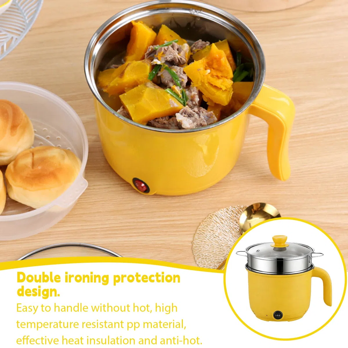 Elektrische Hot Pot mit Dampfgarer, Hotpot Topf Elektrischer Mehrzweckpfanne Mini Tragbare Antihaft Multikocher, Electric Bratpfanne Schneller Ramen Kocher für Steak/Nudeln/Suppe/Ei/Hafer