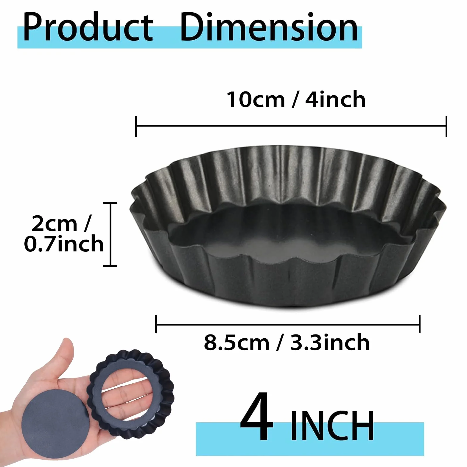 10 Stück Tarteform mit Hebeboden, Antihaftbeschichtung Quicheform Klein 10 cm / 4 Zoll Rund Pie Form, Tartelette Förmchen aus Kohlenstoffstahl