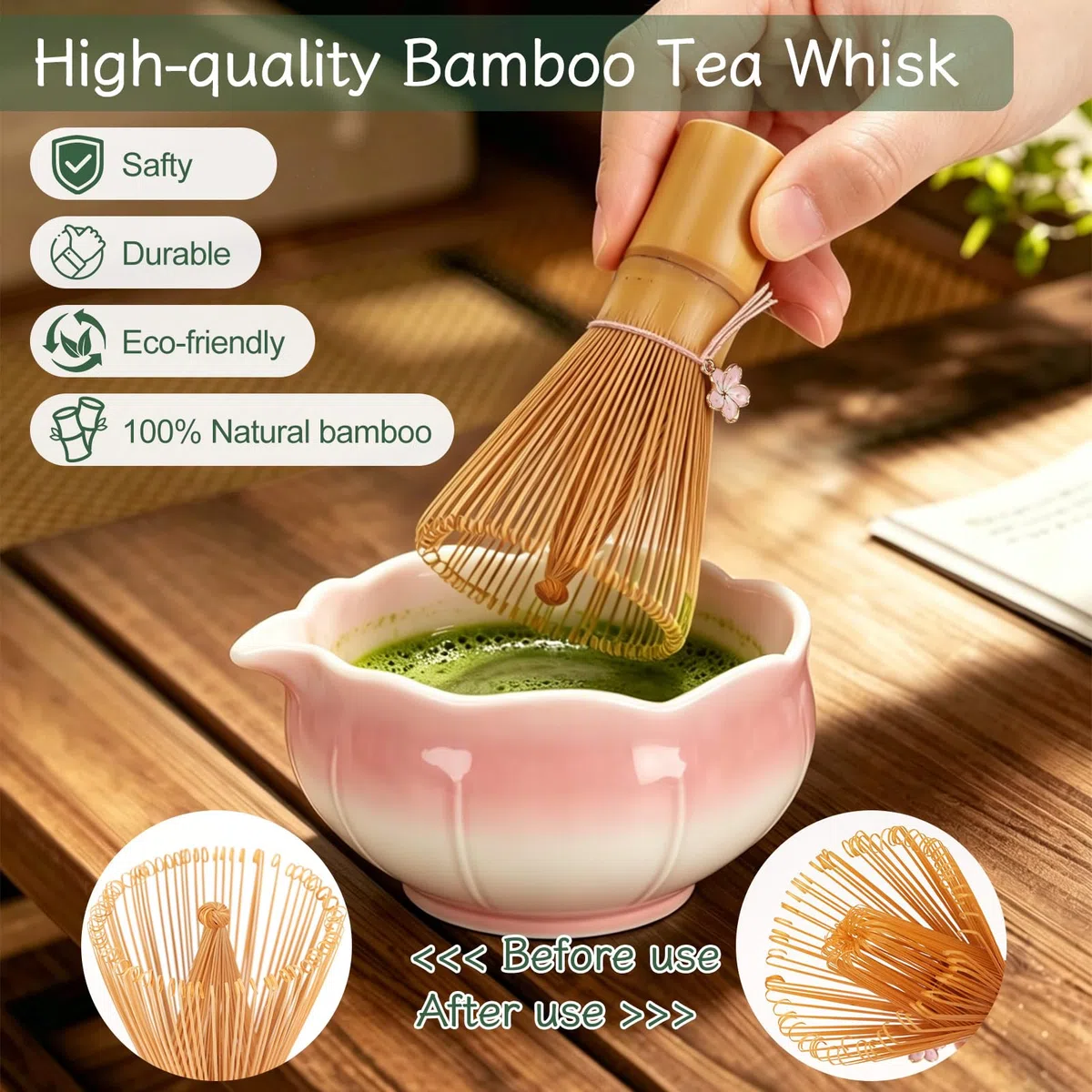 Matcha Besen Set, Matcha Set Rosa - Matcha Schale mit Ausgießer, Bambus Matcha Besen, Besenhalter, Sieb, Löffel und Halter, Japanisches Matcha Kit für Matcha-Liebhaber (Rosa)