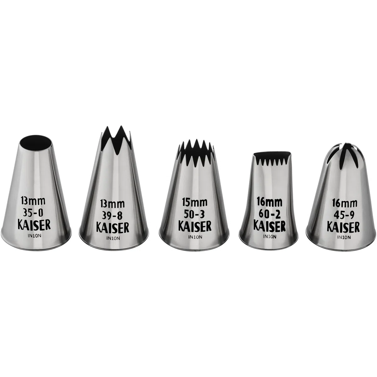 Original Kaiser La Forme Plus Spritzbeutel Set 7-teilig, Spritzbeutel wiederverwendbar groß mit Tüllen, Adapterund 5 Spritztüllen, kochfest, Schneidehilfslinie, Weiß /Silber