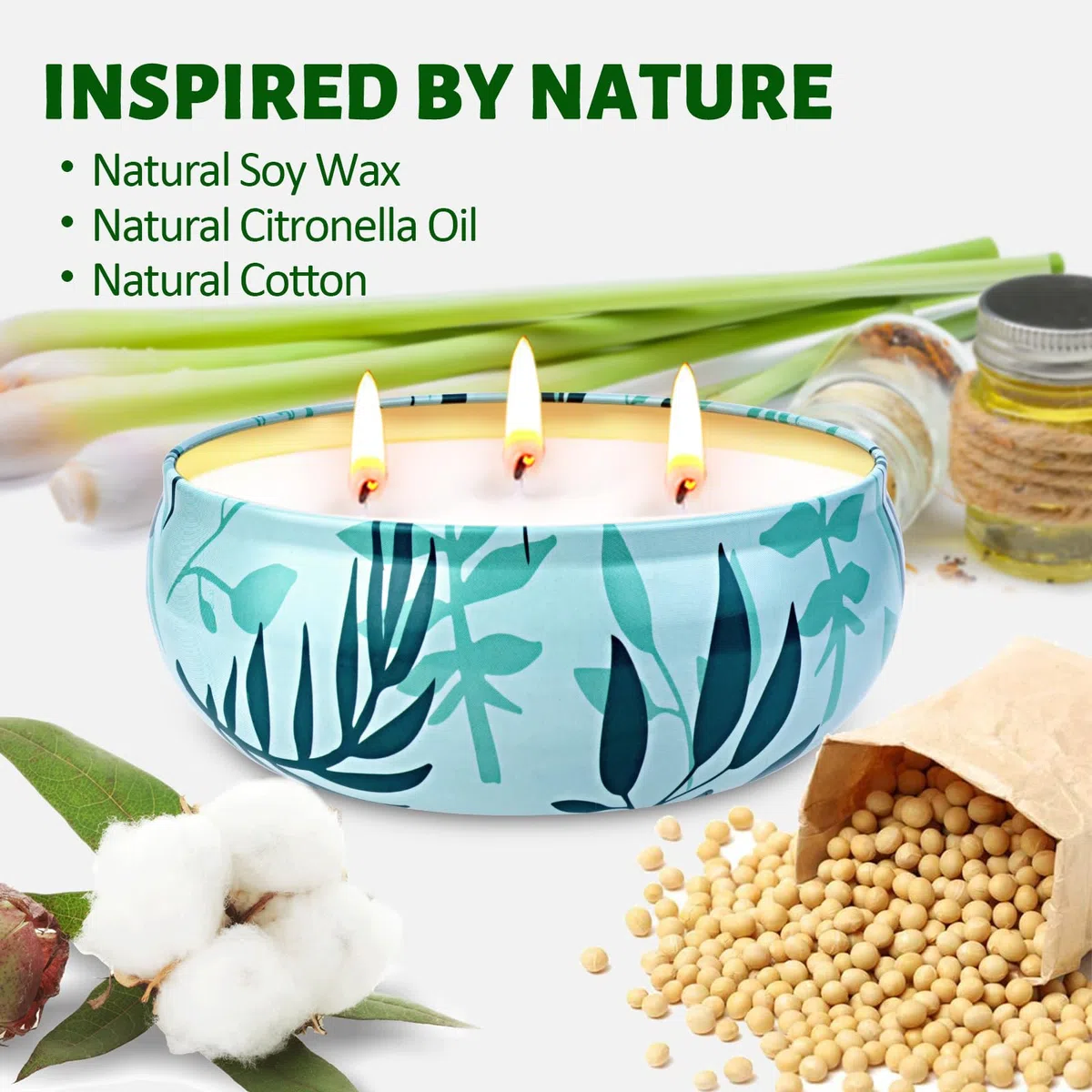 Citronella Kerze Outdoor Groß, 3 x 400ml Draußen Kerzen 3 Docht Natürliche Sojawachs Zitronella Candle Garten Citronella Duft Kerze Indoor Beste Geschenk für Camping Picknick Terrasse - 90h Brenndauer