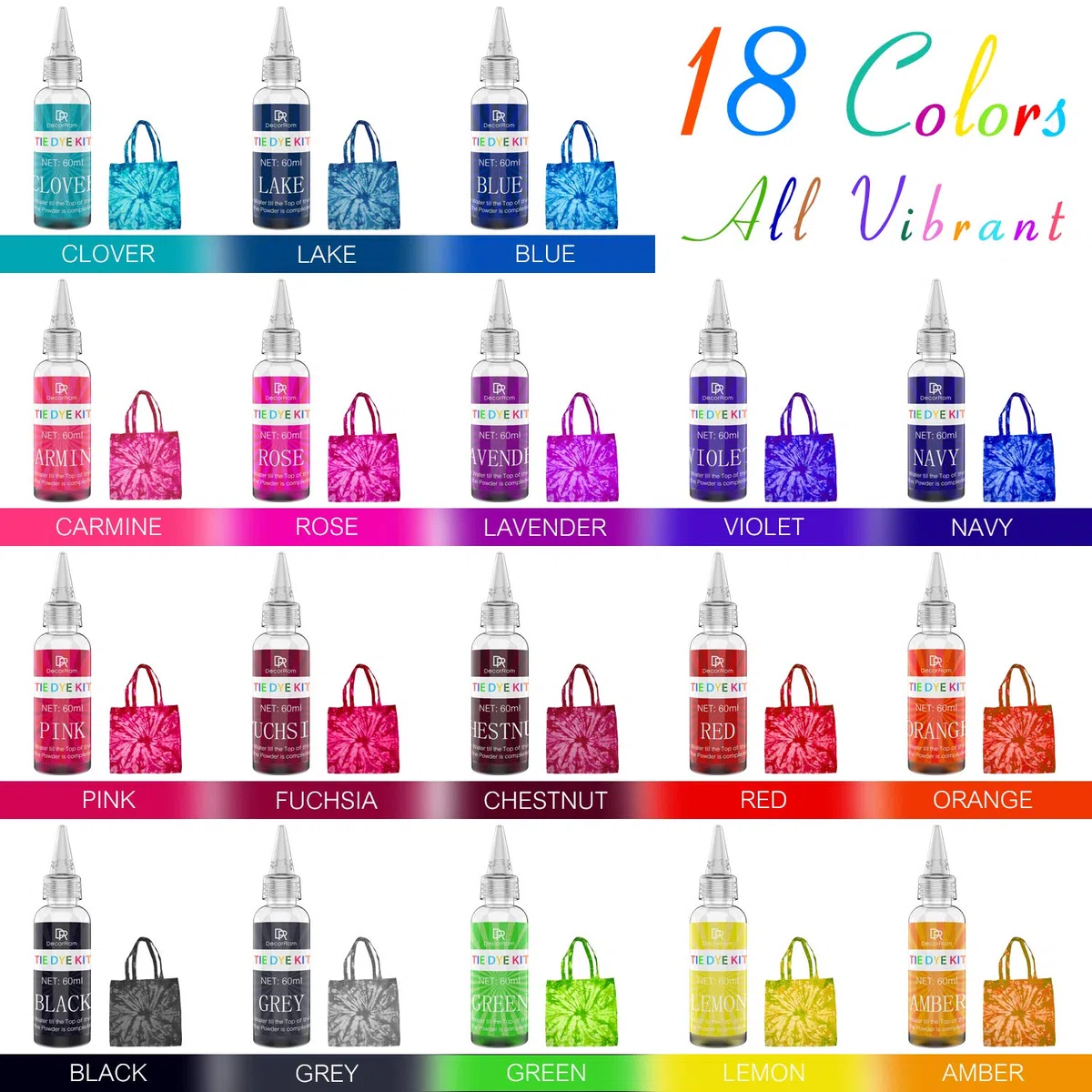 Tie Dye Kit - 18 Farben Textilfarbe Stoff für DIY Textil Kleidung Malerei, Shirts - Ein Schritt Fabric Batik Set für Hemd, Hoodie, Partybedarf, Erwachsene und Kinder Handgemachte Projekte
