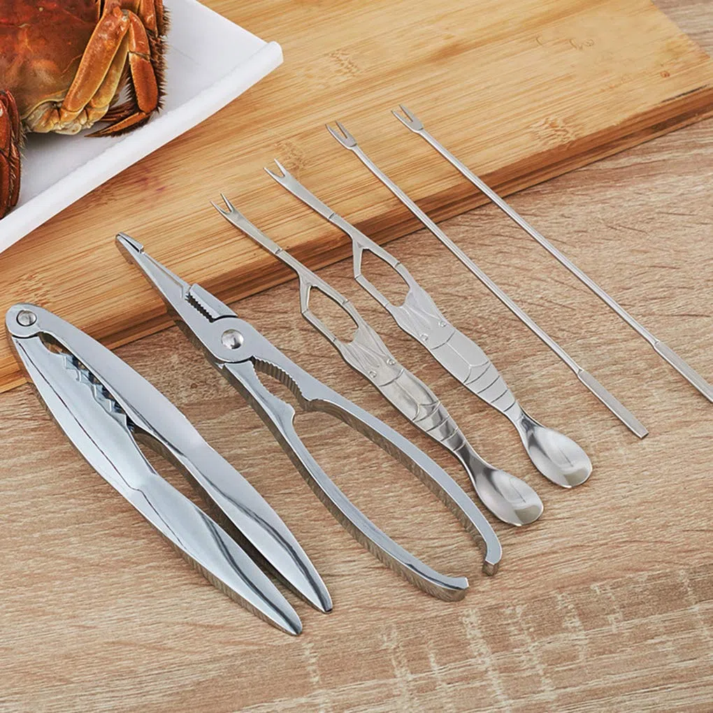 6 Stück Meeresfrüchte-Werkzeuge Edelstahl Meeresfrüchte-Werkzeug-Sets, mit Aufbewahrungsbox, 2 Stück Hummer-Cracker und 4 Stück Edelstahl Meeresfrüchte Gabeln
