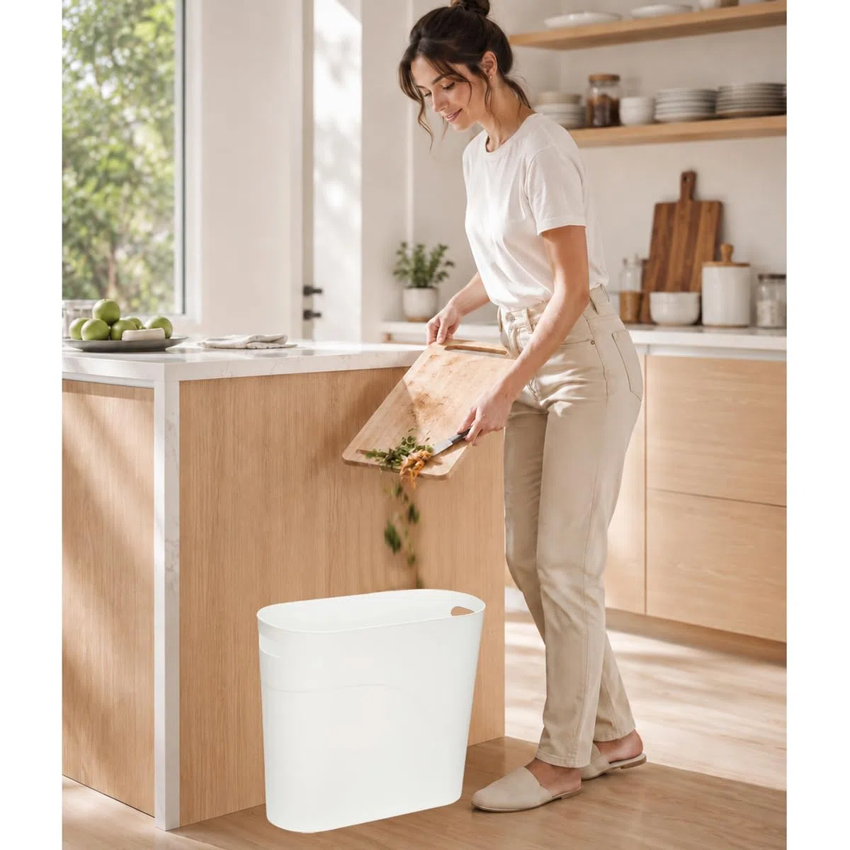 Caxmtu Mülleimer Papierkorb Abfalleimer Badezimmer Papiereimer Höhe 27 cm 10 L Schlanker Mülleimer mit Griff für Zuhause Küche Badezimmer Schlafzimmer Büro, aus Kunststoff, 2 Stück (Weiss)