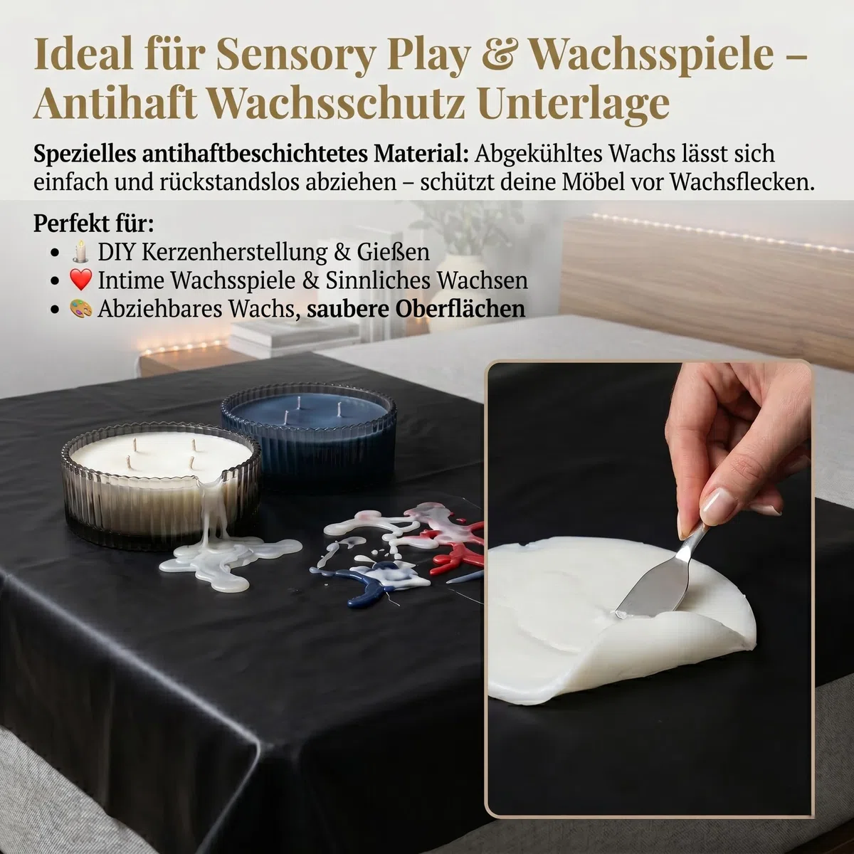 Wasserdichtes Bettlaken 200x220 Schwarz - 0,18mm PVC Massageunterlage reißfest für Ölmassage, Wellness & Zuhause Spa Bettauflage Körperpflege