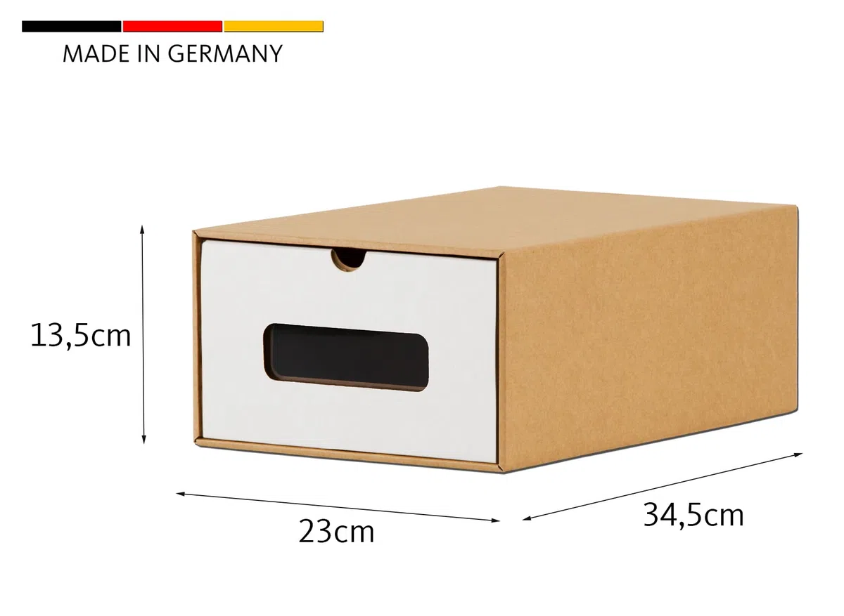 BigDean 10er Boxen-Set mit Sichtfenster & Schublade - Pappkarton aus Kraftpapier - Schuhbox Spielzeug-Box Aufbewahrung für Zubehör & Accessoires