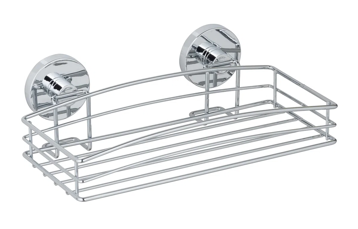 WENKO Wandablage Mod. Vacuum-Loc Duschablage im Drahtkorb-Design aus verchromtem Metall für Bad und Gäste-WC Vakuum-Befestigung 26 x 5,5 x 15,5 cm