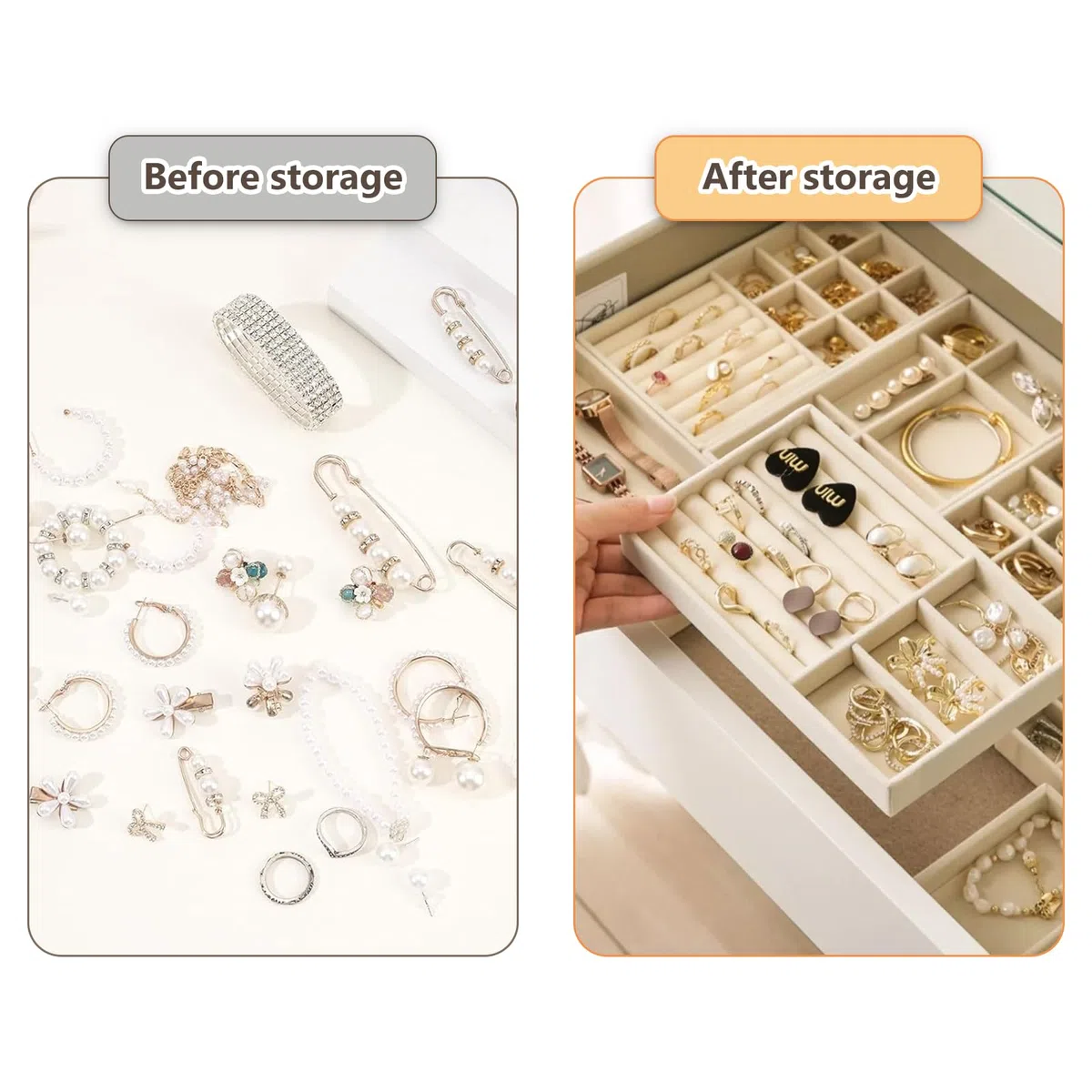8 Stück Schmucktablett, Schmuck Organizer Schublade, Schmuckaufbewahrung Schublade, Schmuck Organizer, Schmuck Organizer Tablett, Schubladeneinsätzen Für Ohrringe Ring Armband Broschen,Beige