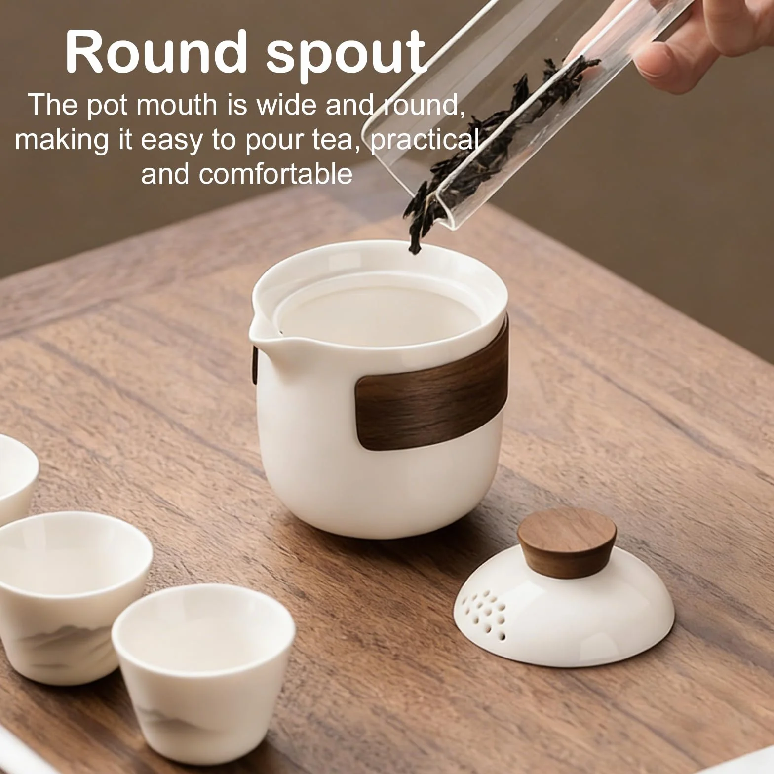 PORFOYO Chinesisches Gongfu-Tee-Set, 200ml Tragbares Keramik-Teekannen-Set, Hochwertiges Porzellan Teeset, Keramik Teekannen-Set, Einteiliges Set Für Reisen, Zuhause Und Büro, Weiß-Orange