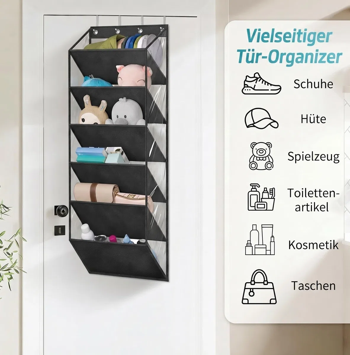 MISSLO Klein Schuhorganizer Hängend für die Tür | 12 Paar Schuhregal Tür mit tiefen Taschen Rücken der Schuhaufbewahrung Hängend für Sneakers, Stiefel (Schwarz)