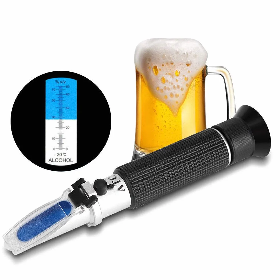 RGBS Brennerei Refraktometer Alkohol 0-80% v/v HandRefraktometer Alkoholmeter für Spirituose Destillierte Getränke und Ethanol mit Wasser wie Whisky Wodka