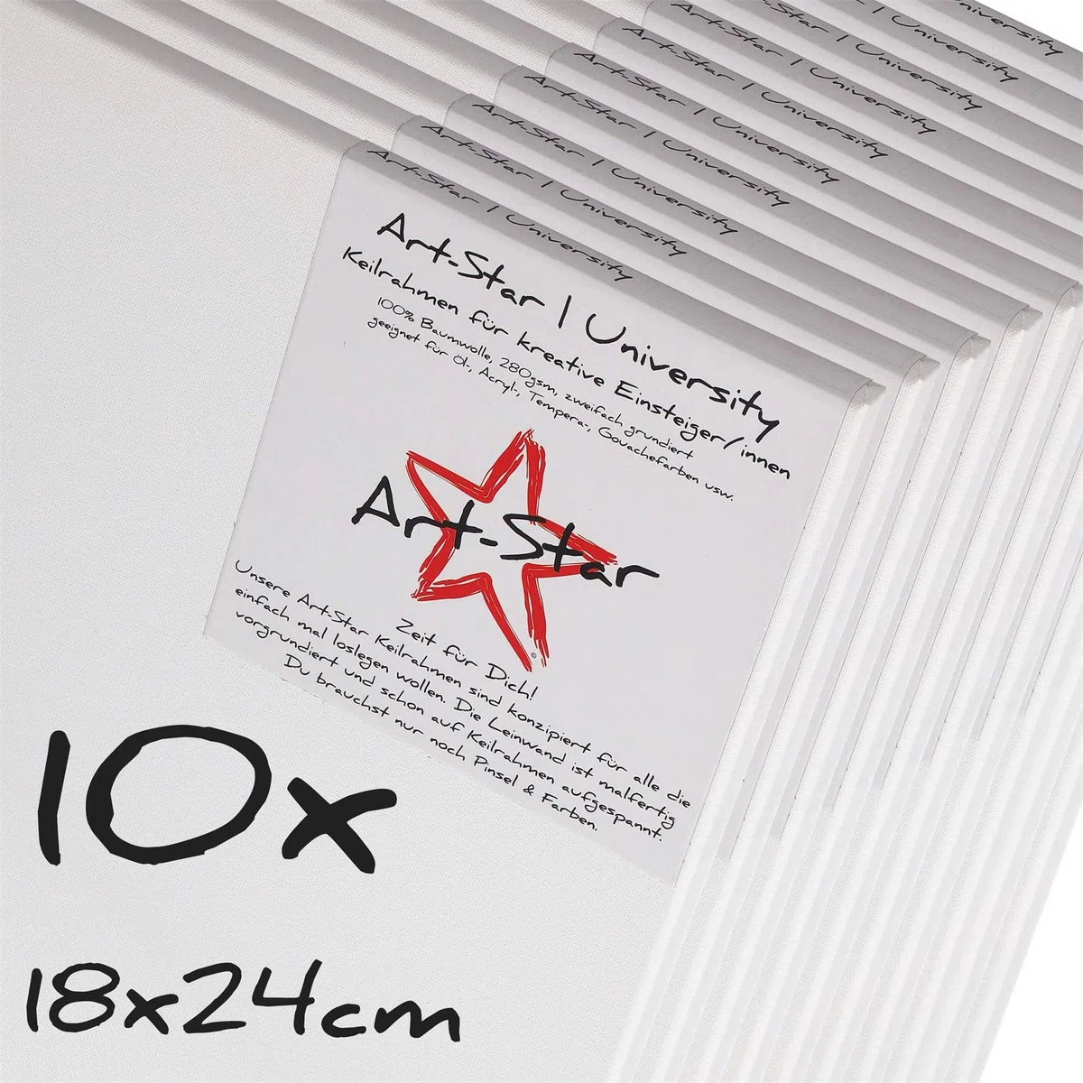 Art-Star 10x UNIVERSITY KEILRAHMEN 18x24 cm | Leinwände vorgrundiert, malfertige bespannte Leinwand zum Malen