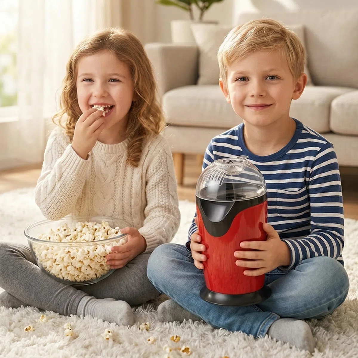 Popcornmaschine,1200W 220V Heißluft Popcorn Maker,Elektrische Popcorn Maschinen,Retro Popcorn Maker,Mini Popcorn Maker Für Heimkino,Filmabende,Partys,3 Minuten Schnell Und Einfach,Schwarz-Rot