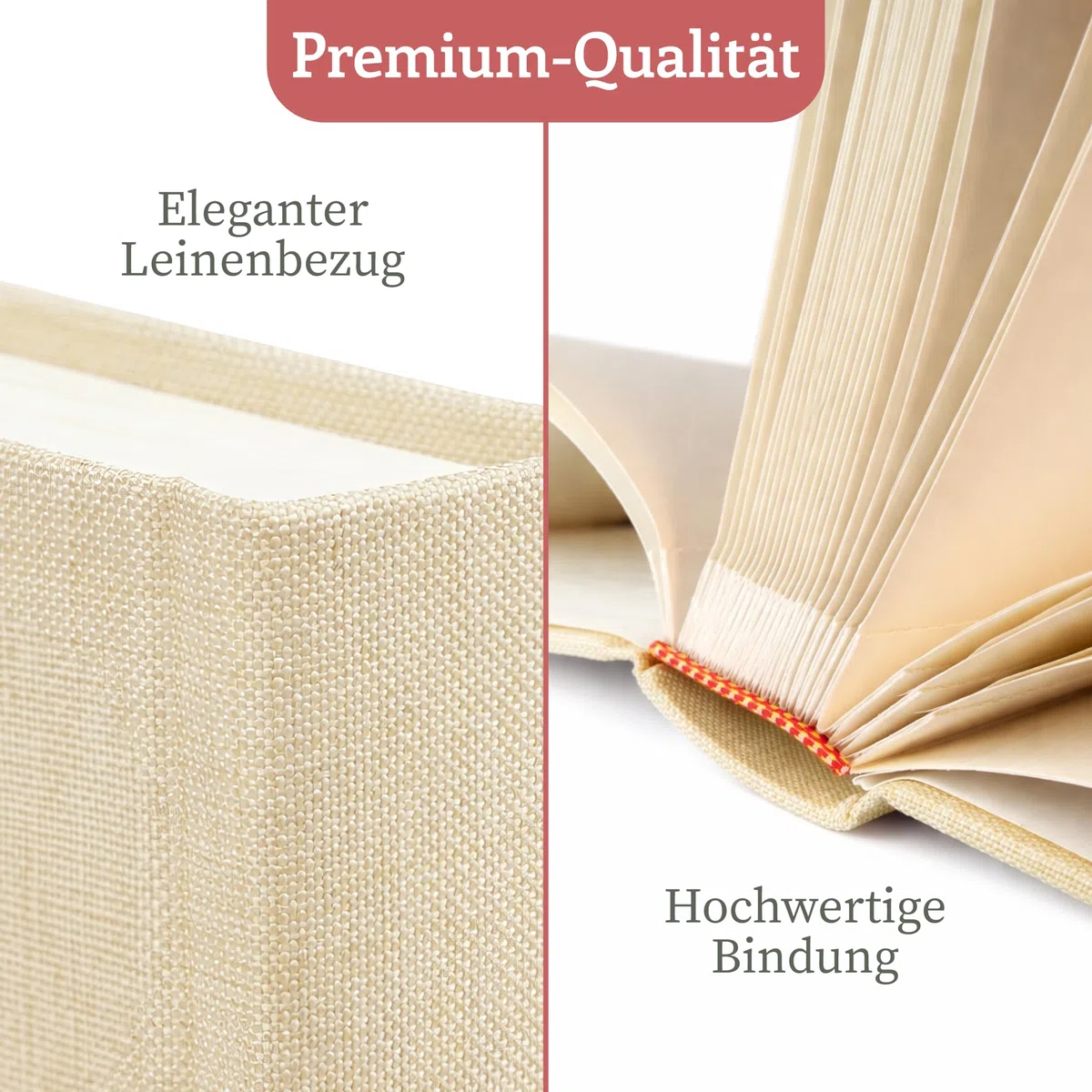 Zenacolor Fotoalbum zum Selbstgestalten - Fotobuch 30x22cm in Beige - 50 weiße Seiten & Platz für 150 Fotos - Scrapbook echtes Leinen