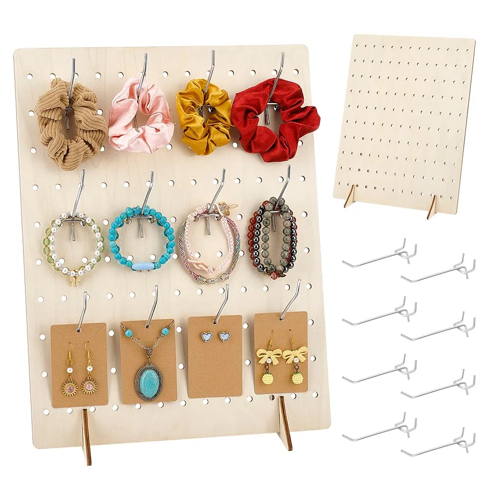 PH PandaHall 2 Packung Holz Stecktafel Präsentationsständer Mit 30 Metallhaken Schlüsselanhänger Präsentationsständer Für Verkäufer Event Verkaufswerkzeug Organizer 43x33cm