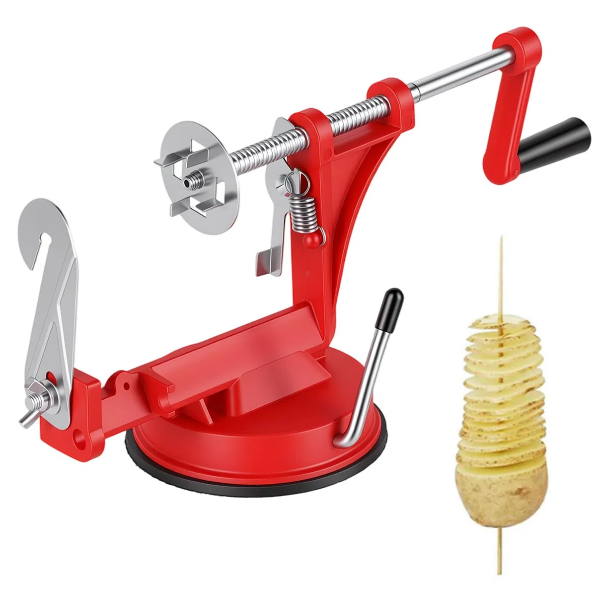 Spiralschneider Kartoffel, Apfelschneider Kartoffel, Manueller Edelstahl Spiralschneider mit Rutschfester Griff Chipsmaschine für Obst Kartoffeln Tornado Chips Gurken
