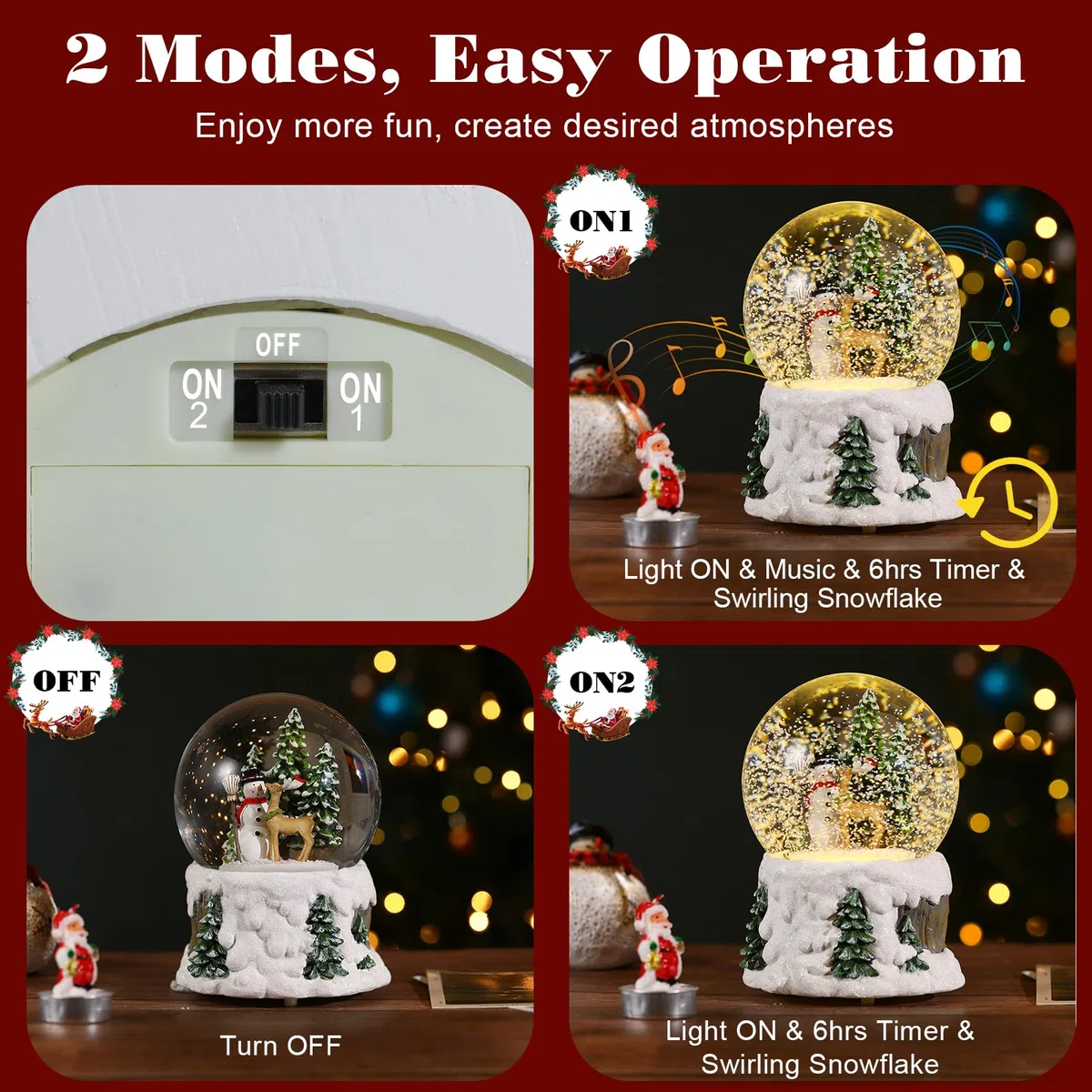 Lewondr Weihnachtliche Musikalische Schneekugel, Schneemann Rentier Elektrische Schneekugel Mit Wirbelnder Schneeflocke&8 Liedern, USB & Batterie Betrieben Weihnachtswasser Kugel Licht Für Dekoration
