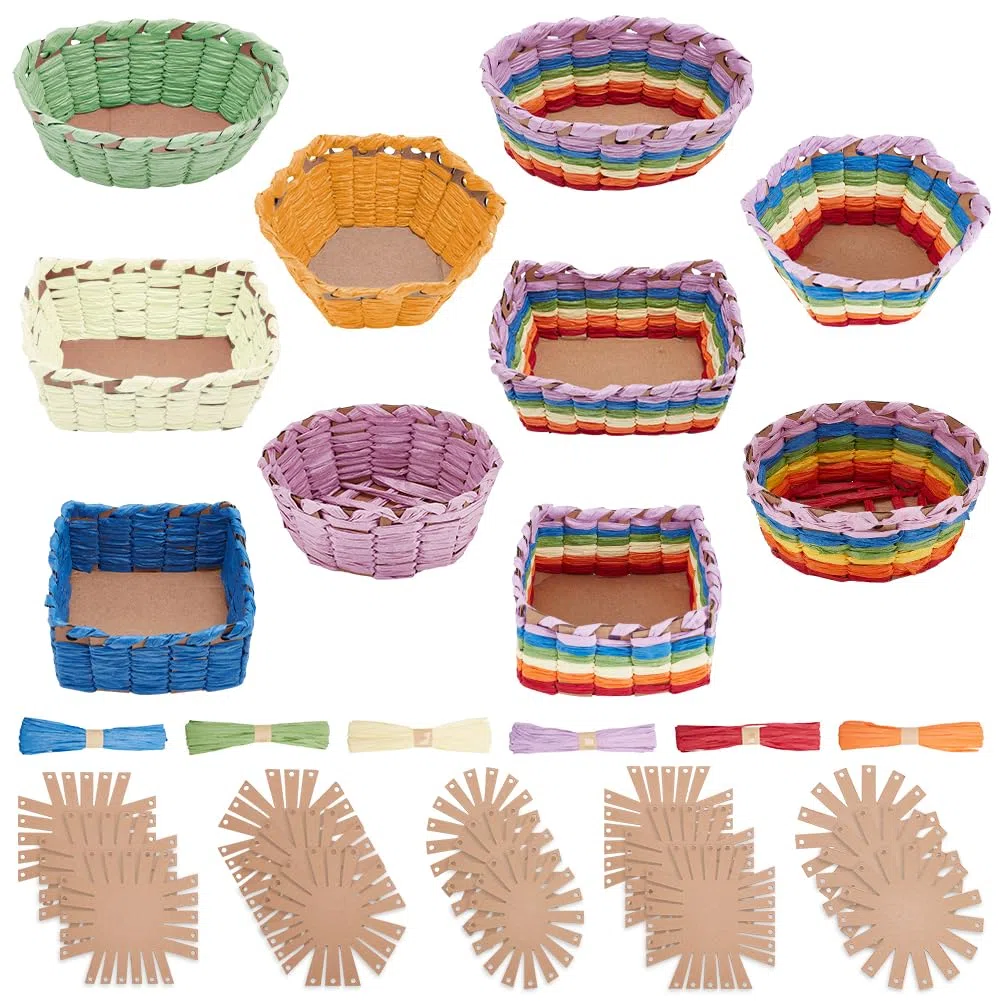 FREEBLOSS 15 Set Korbflechtset, Korbherstellungsset Für Anfänger, Kreative Geflochtene Schale, Bastkorb, Kunst Und Handwerksprojekte Mit Videoanleitung, Osterkorb Aktivitäten Für Ostereier