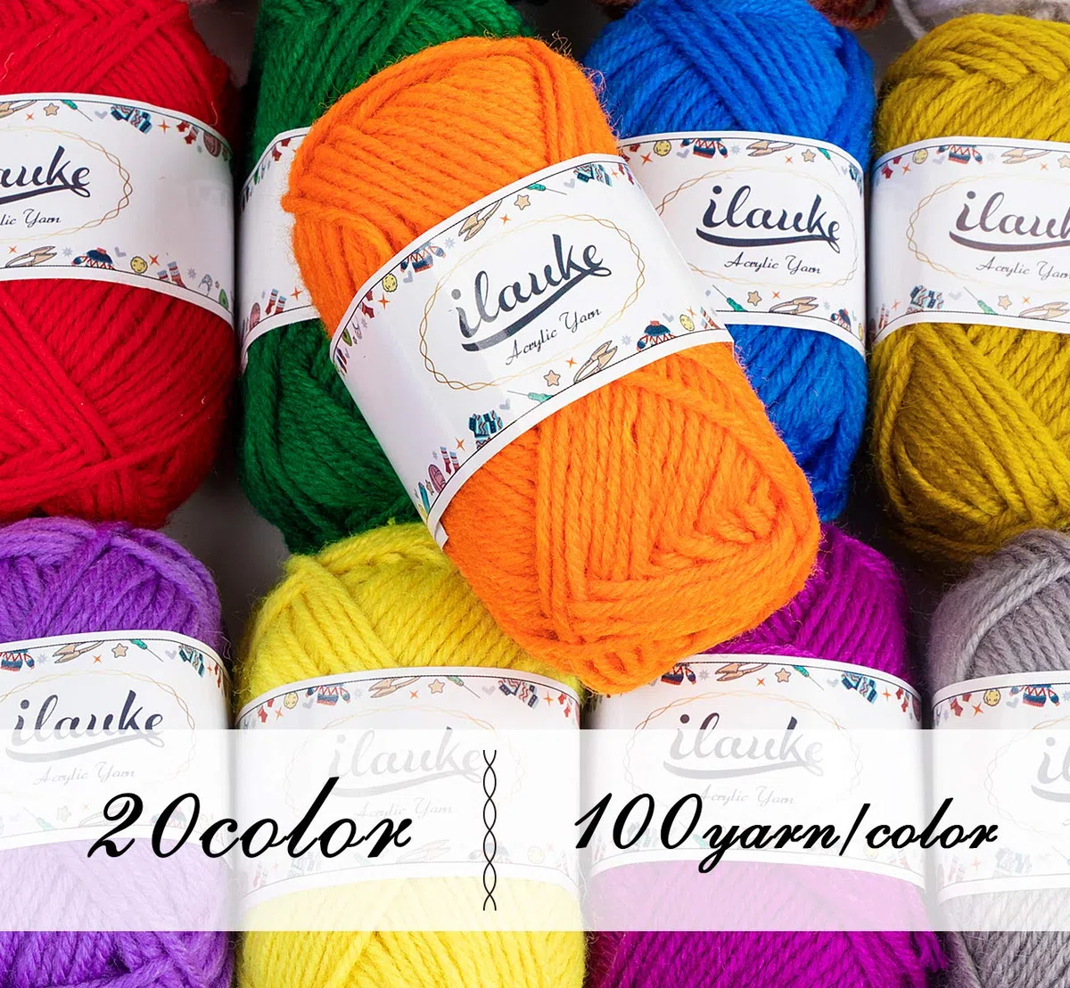ilauke Häkelgarn 20 Farben * 30g Handstrickgarne Acryl Wolle Zum Stricken, Häkelnwoll und Kunsthandwerk, Wolle zum Häkeln für DIY-Häkelprojekt