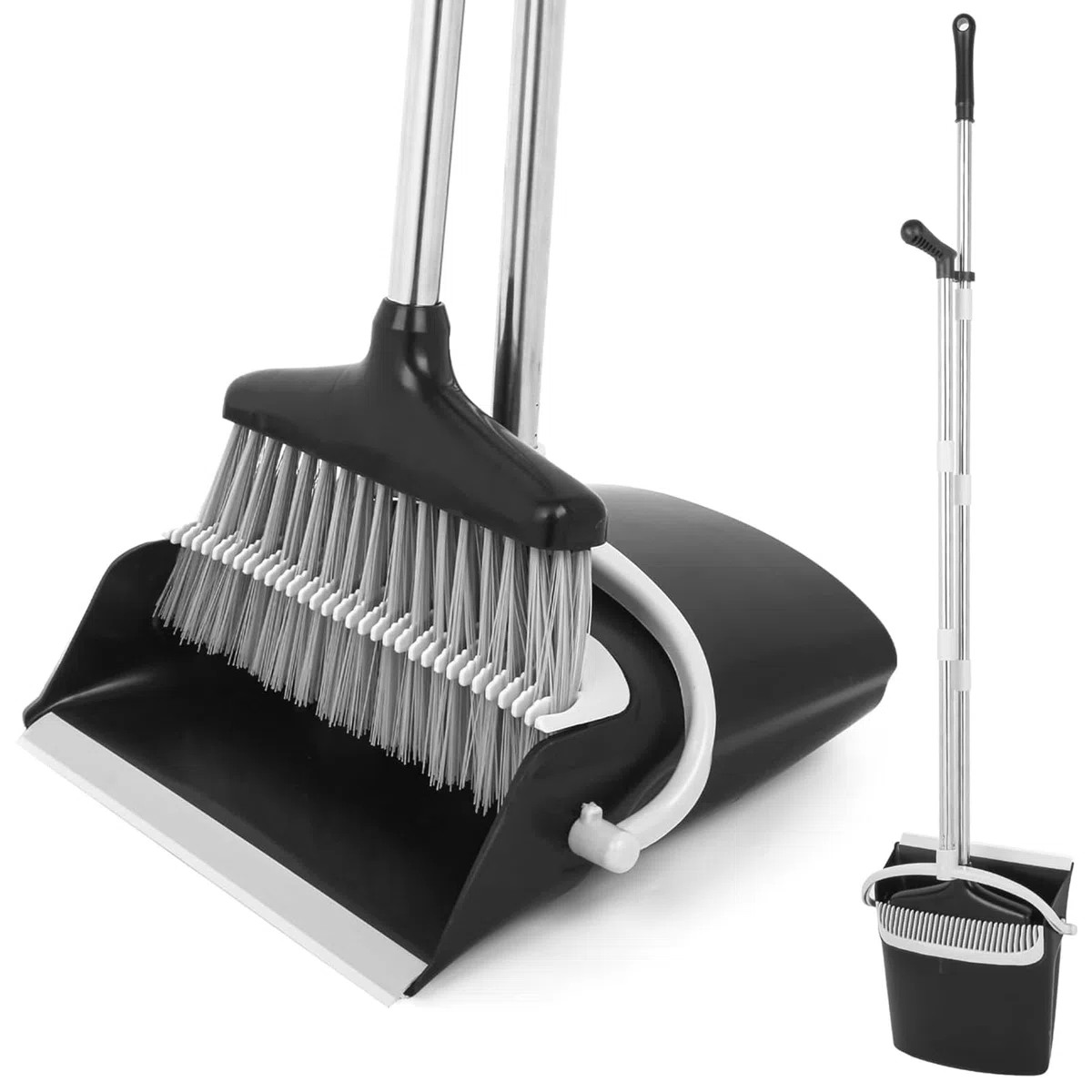 Besen und Kehrschaufel Set, 180 Grad Kehrschaufel mit Langem Stiel(149 cm), Ausziehbarem Stiel, Tragbar Kehrgarnitur, für Vorzelt, Haus, Büro, Lobby, Terrasse