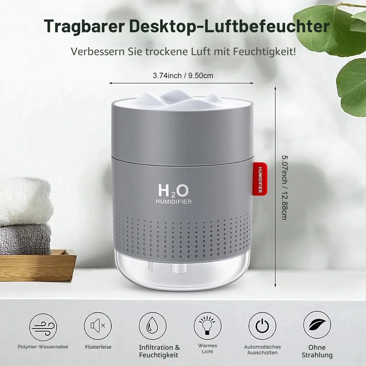 Luftbefeuchter Schlafzimmer, Vintoney 500 ML USB Raumbefeuchter Humidifier Kinderzimmer Pflanzen Humidifiers Luftfeuchter Air Ultraschall Leise Tragbarer Mini für Haus Yoga Büro+2 Filter
