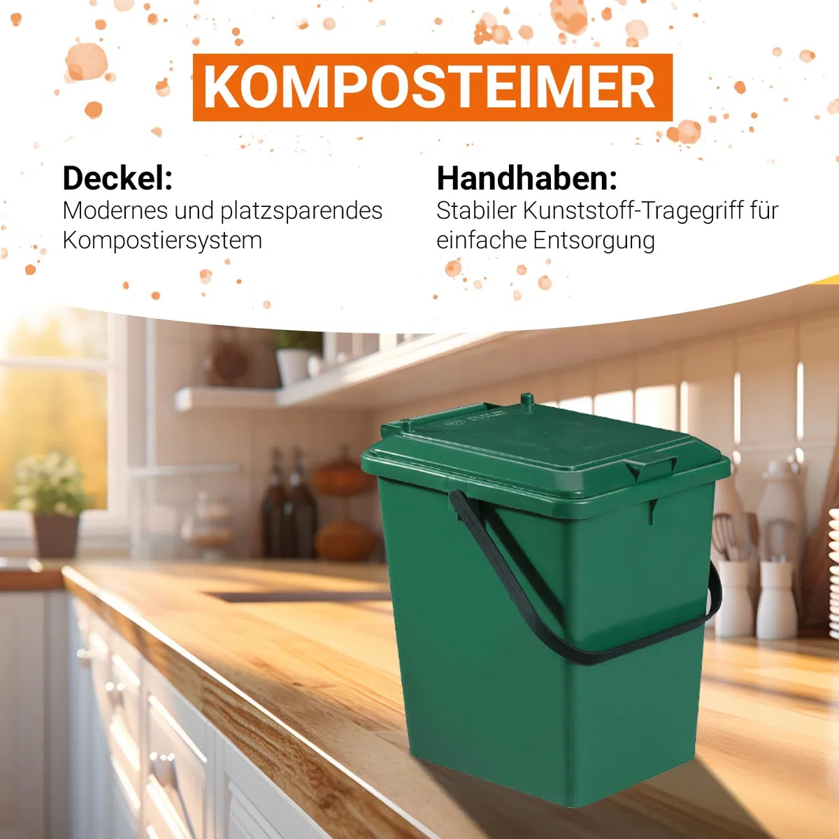 GARANTIA Bio-Eimer 8 Liter grün - Biomülleimer Küche, Komposteimer Küche, Bio Mülleimer, Komposter, Abfall & Recycling, Küchenabfalleimer, Biomüll, Biomülleimer Küche Klein, Kompost, Bioeimer