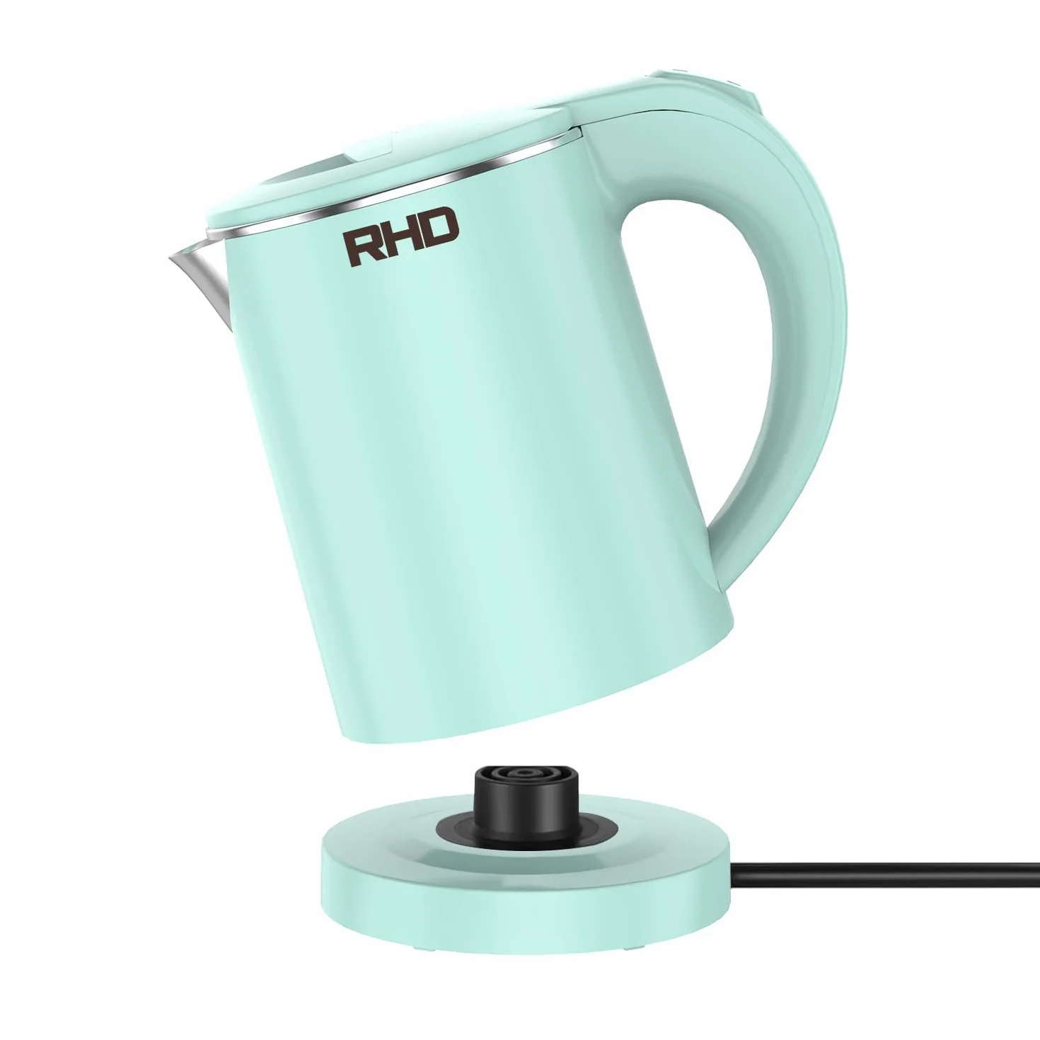 RHD Reise-Wasserkocher Klein 0,5L, 600W Schnell Kochen, 304 Edelstahl, Grün | BPA-frei, Auto Abschaltung, Für Wohnmobil, Camping Reisen, Kompakt, Wohnheim, Büro, Küche und Schlafzimmer