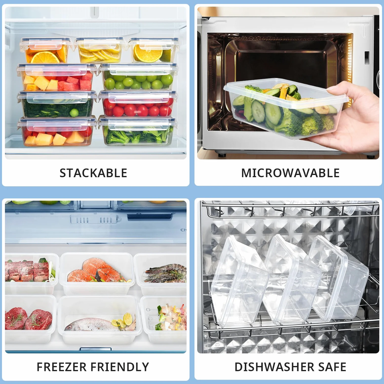10 x 1L Frischhaltedosen mit Deckel, Gefrierdosen, Meal Prep Boxen, BPA-frei, luftdicht, stapelbar – Tupperdosen Set für Essen Box, Gefrierbehälter & Küche