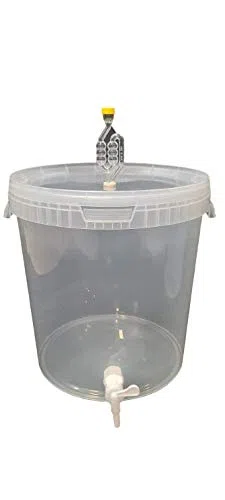 Kompletter Gärbehälter 33L - Set: Gäreimer mit Gärröhrchen und Dichtgummi und Ablaufhahn aus Kunstoff, Eimer für Bier oder Wein mit Griff, transparent