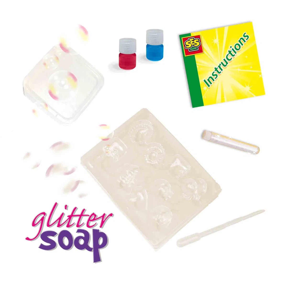 SES Creative | Glitzerseife DIY Kit für Kinder | Seife selber machen ab 7 Jahre | Mit Glitzer, Formen & Farben | Kreatives Bastelset | Sicher & Einfach | Geschenkidee Mädchen 7 Jahre