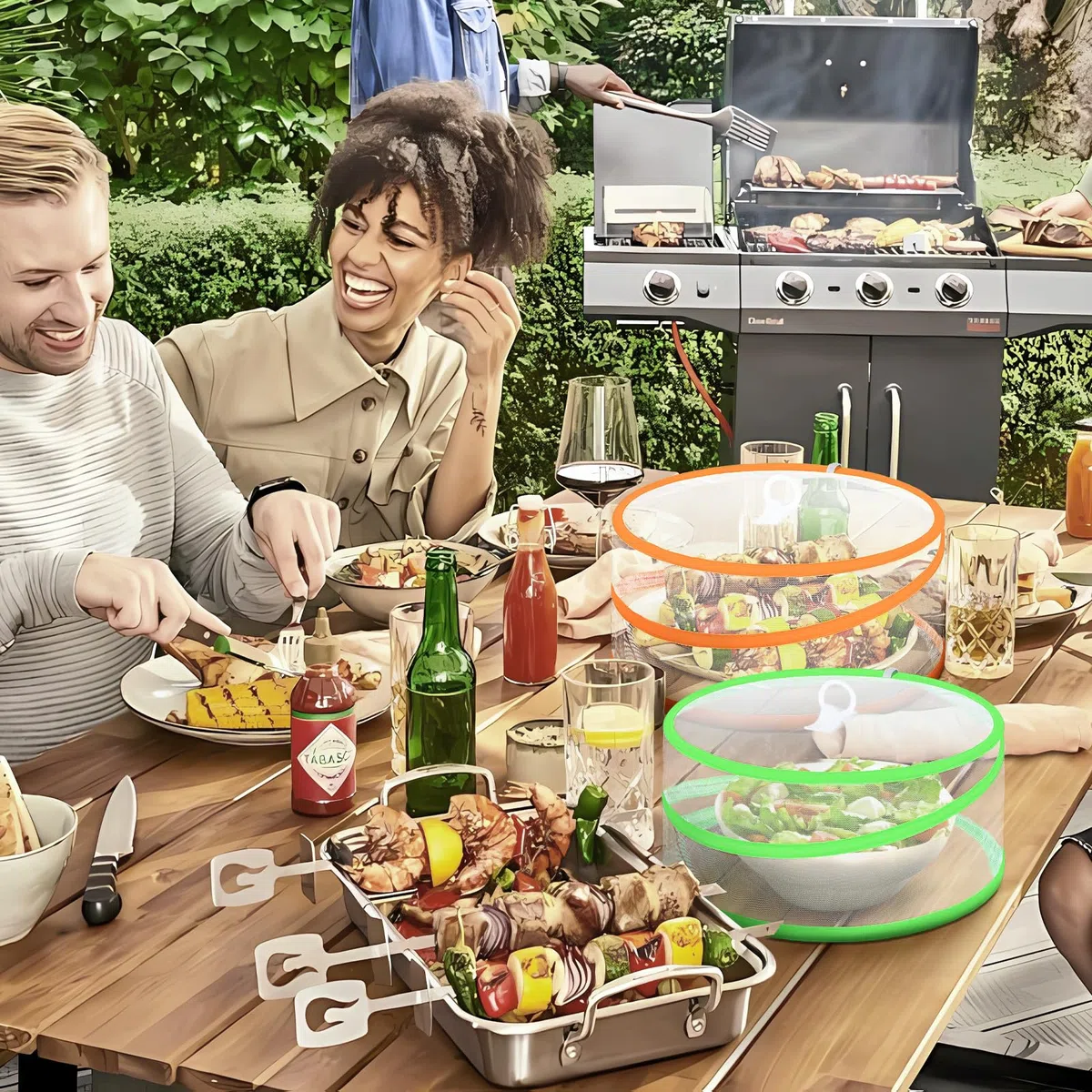 ecooe Fliegenhaube - 4er Set Faltbare Abdeckhauben für Lebensmittel, Netzhaube für Obst und Kuchen in Zwei Größen, Fliegenschutz und Insektenschutzhaube, für BBQ Salate, Picknick Camping