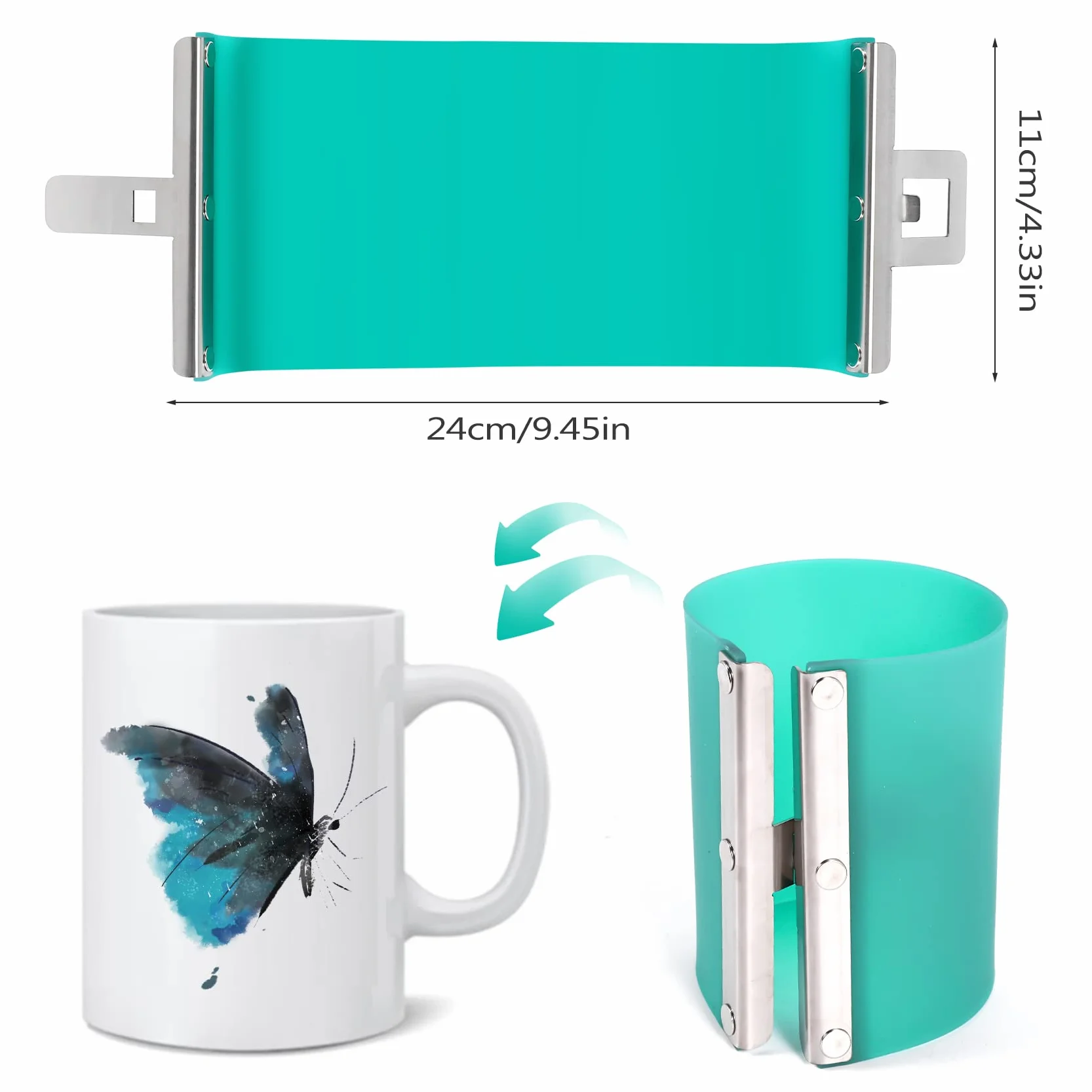 Jevina 4 Stück Silikon Becher Wrap für 11OZ Sublimationsbecher, Hitzebeständig, Wiederverwendbar, Sublimation Rohlinge, Silikon Form Sublimationsfolie Mug Wrap für Sublimationstassen