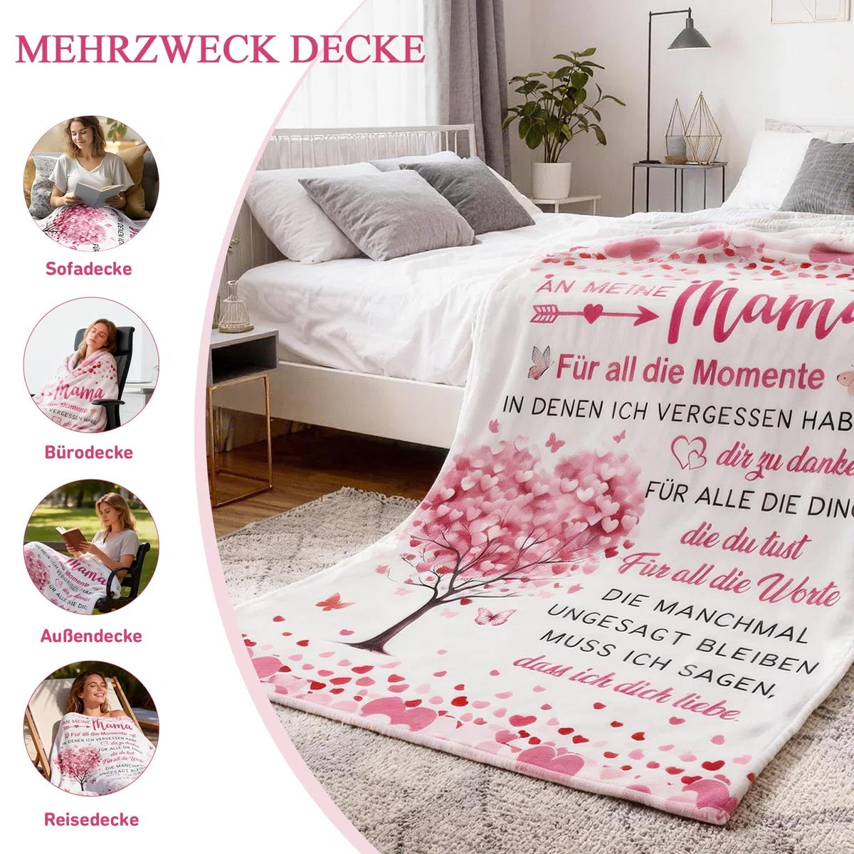 PRSTENLY Geschenke für Mama, Mama Geschenk, Geschenk Mama's Geburtstag, Muttertagsgeschenk, Geschenk Mutter Weihnachtszeit Geburtstag, Romantische Flanell Decke für Mamas von Sohn Tochter
