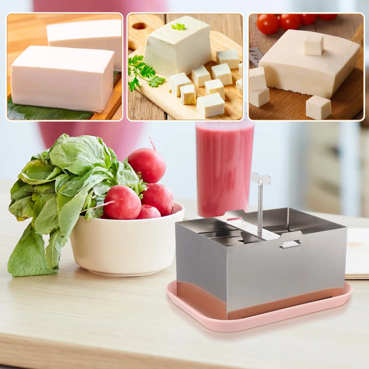 STOBAZA Tofupresse aus Edelstahl, 16 x 12 x 9 cm Pressform für hausgemachten Tofu, Paneer und Frischkäse, wiederverwendbare Küchenform