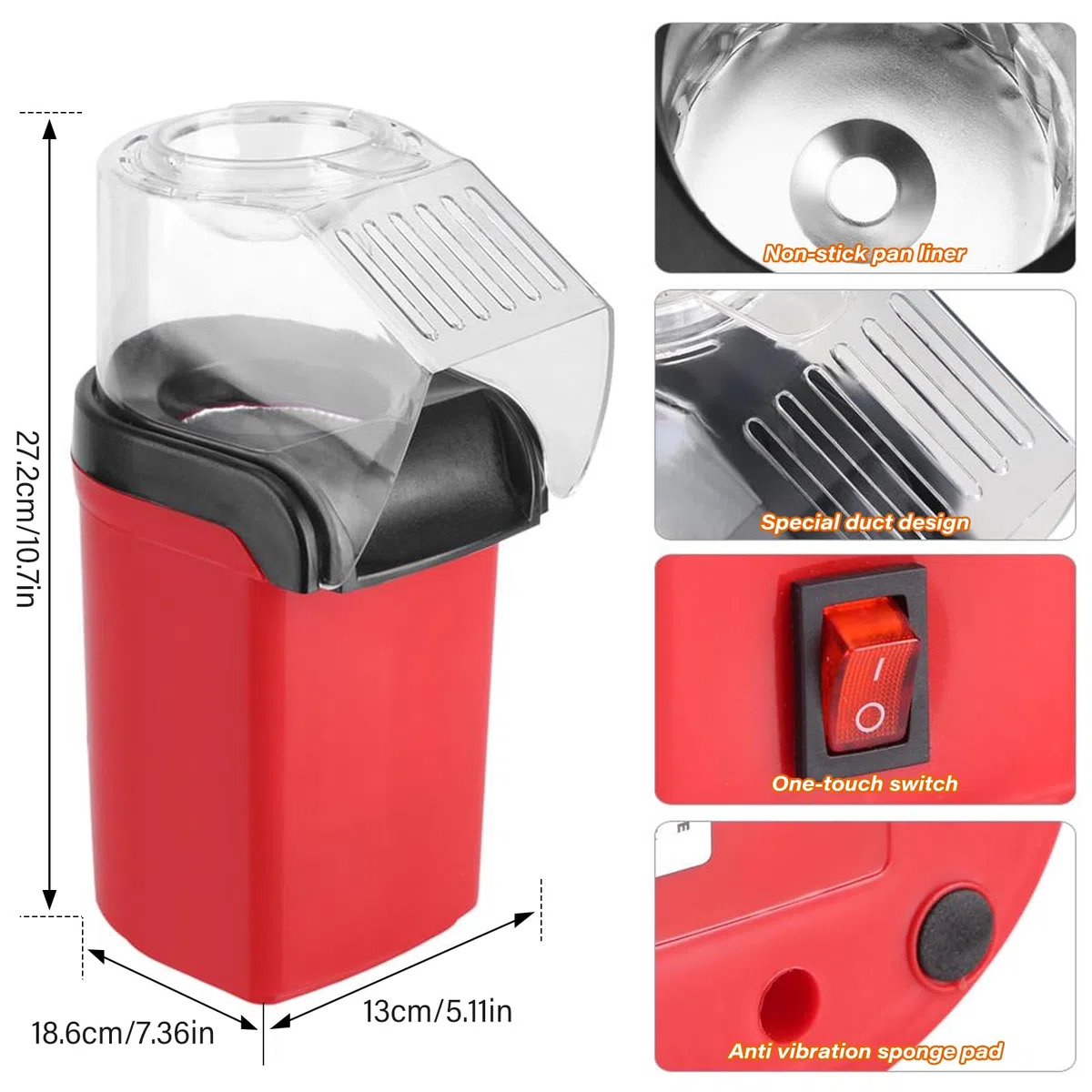 Heißluft Popcornmaschine, Mini Heißluft Popcorn Maker Ohne Öl, 1200w Popcornmaschine Klein, 3 Minuten Schnelles, One-Touch-Bedienung, Popcorn Maker für Zuhause Filme Fußballabend Weihnachten Partys