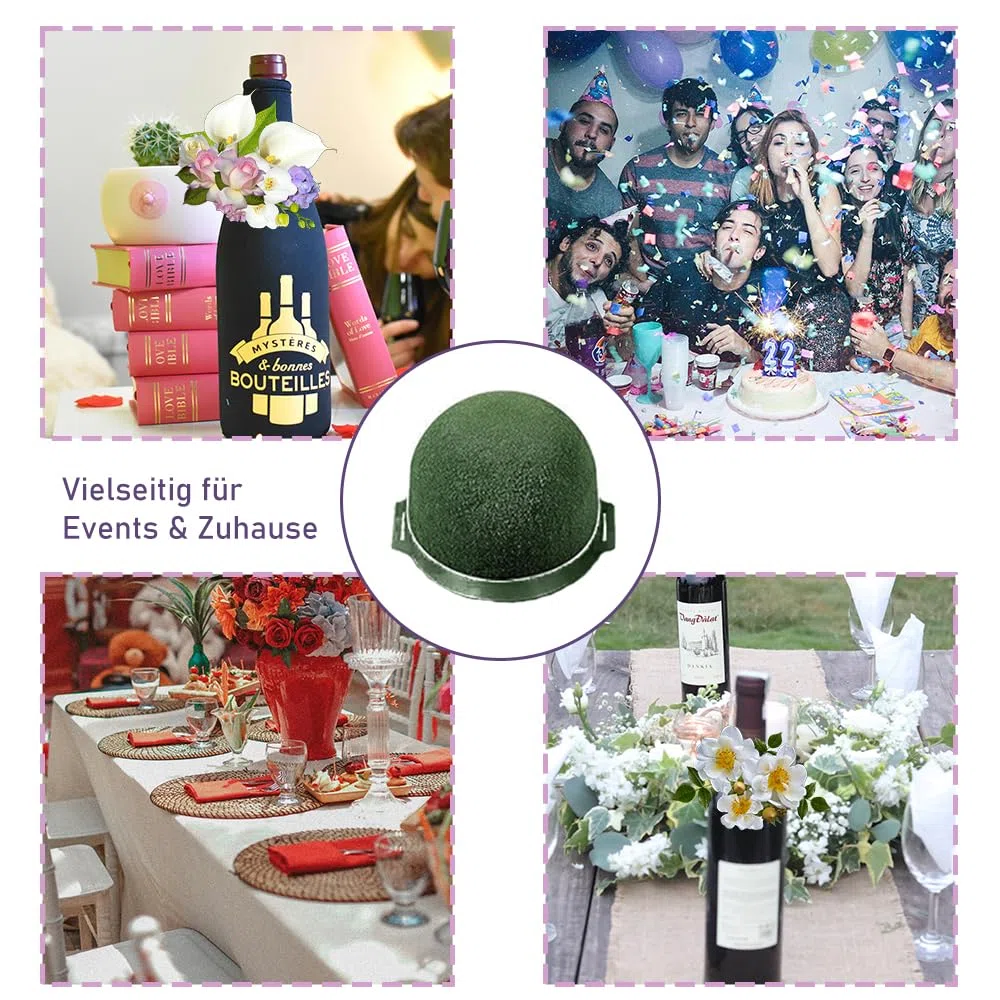 12 Stück Runde Blumensteckschaum, Mini Steckschaum für Blumen mit Grünem Draht, Nasssteckschaum Set für Steckmasse Hochzeitstisch Weinflaschen Partydekoration DIY